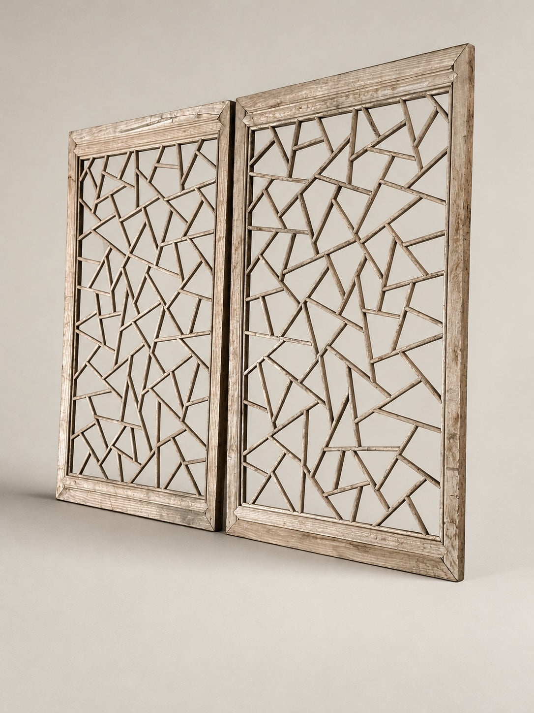 pair of old wooden panels with ice pattern