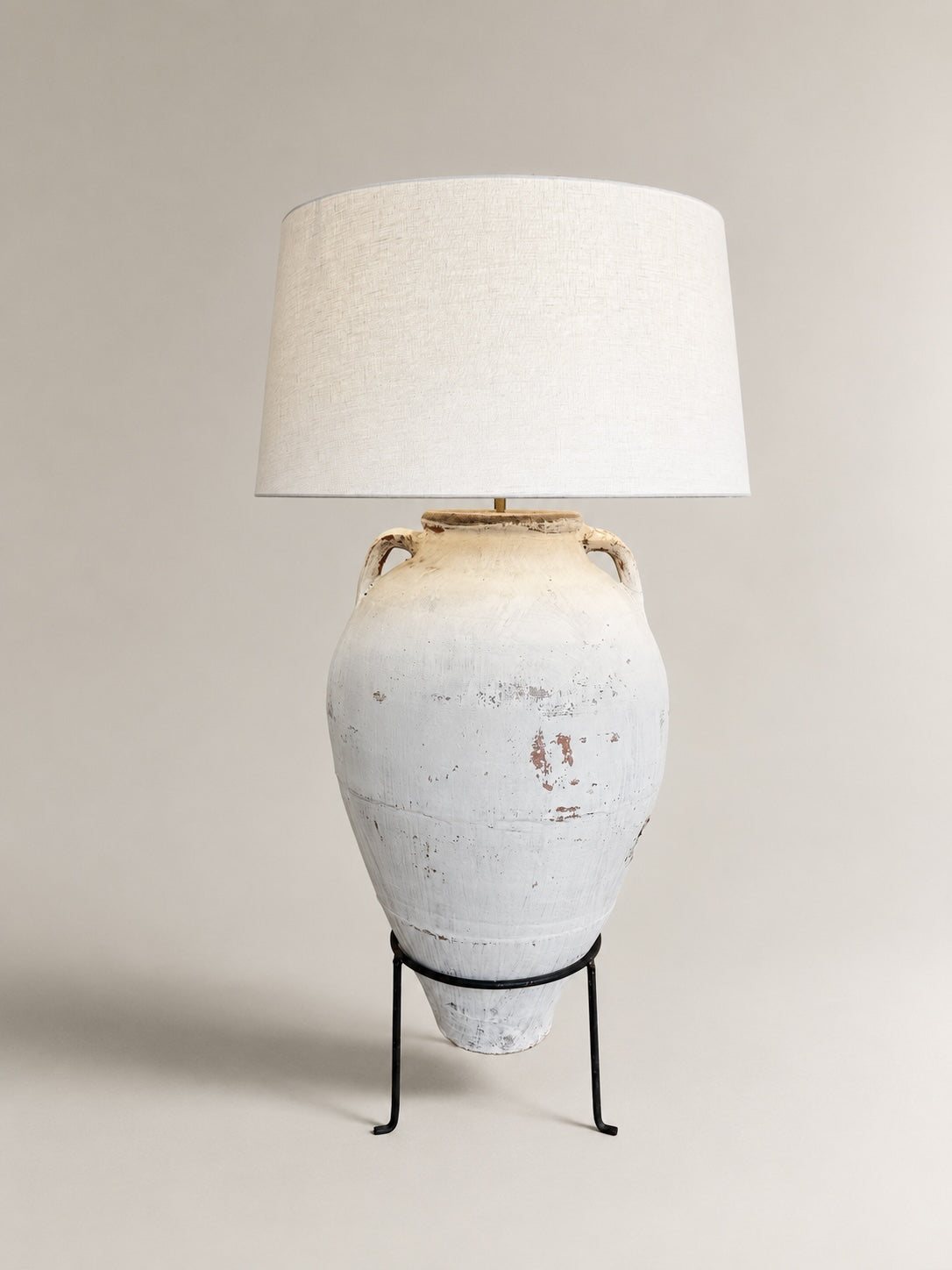 Bodenlampe antiker Oliventopf & Leinen #1