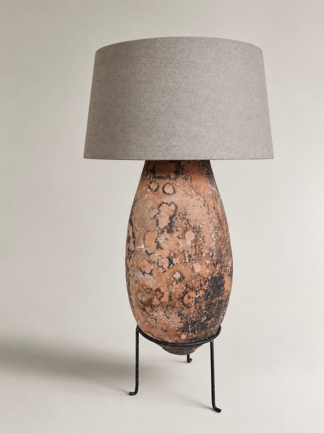 Bodenlampe antiker Oliventopf & Leinen #2
