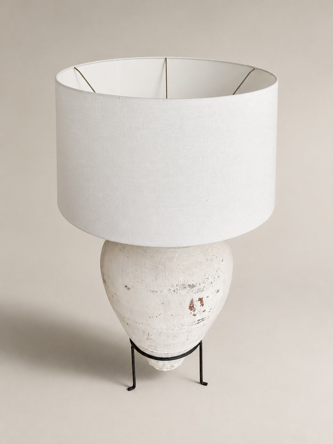 Bodenlampe antiker Oliventopf & Leinen #1