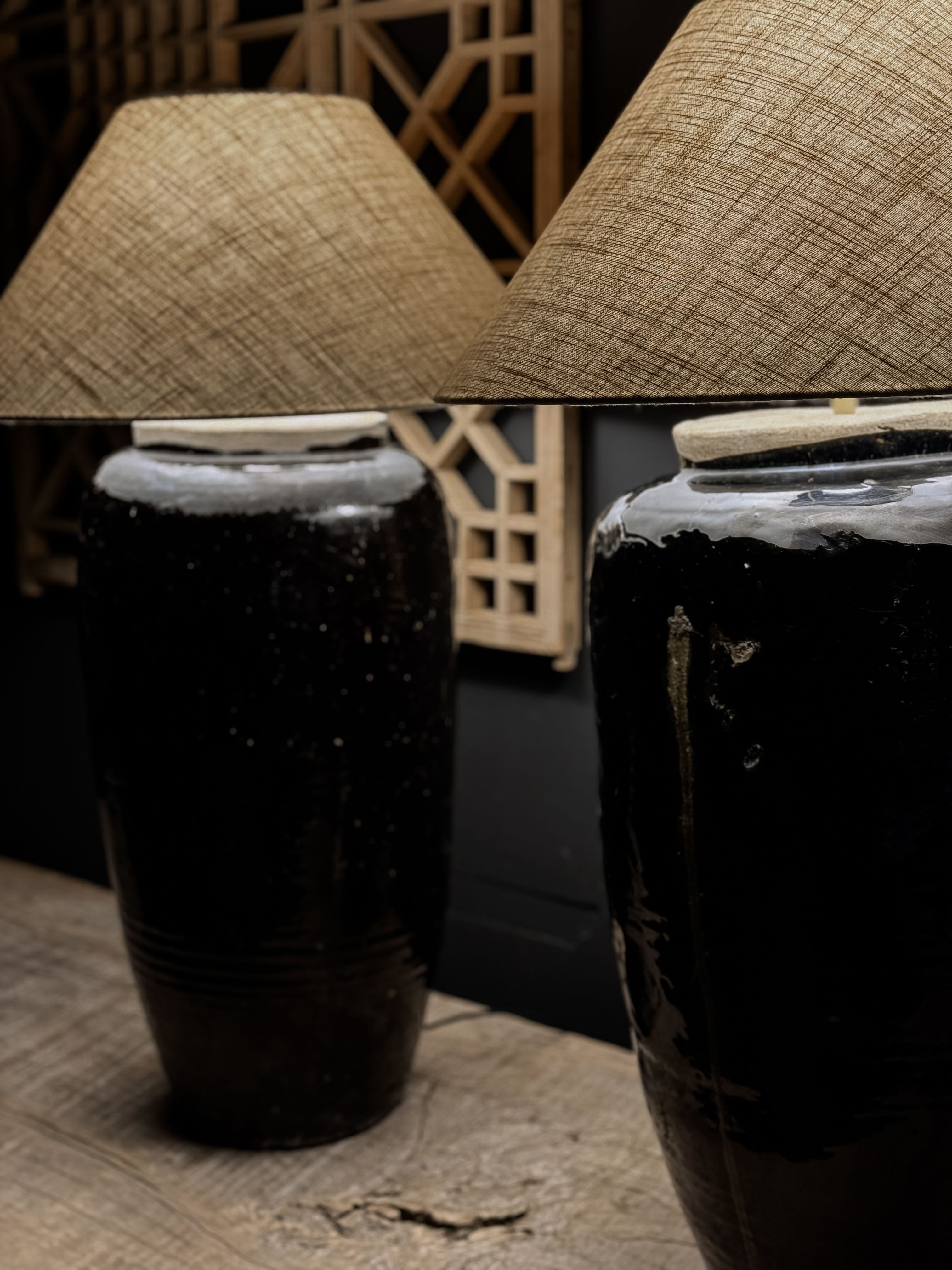 Shanxi Black – pair of antique vessel lamps