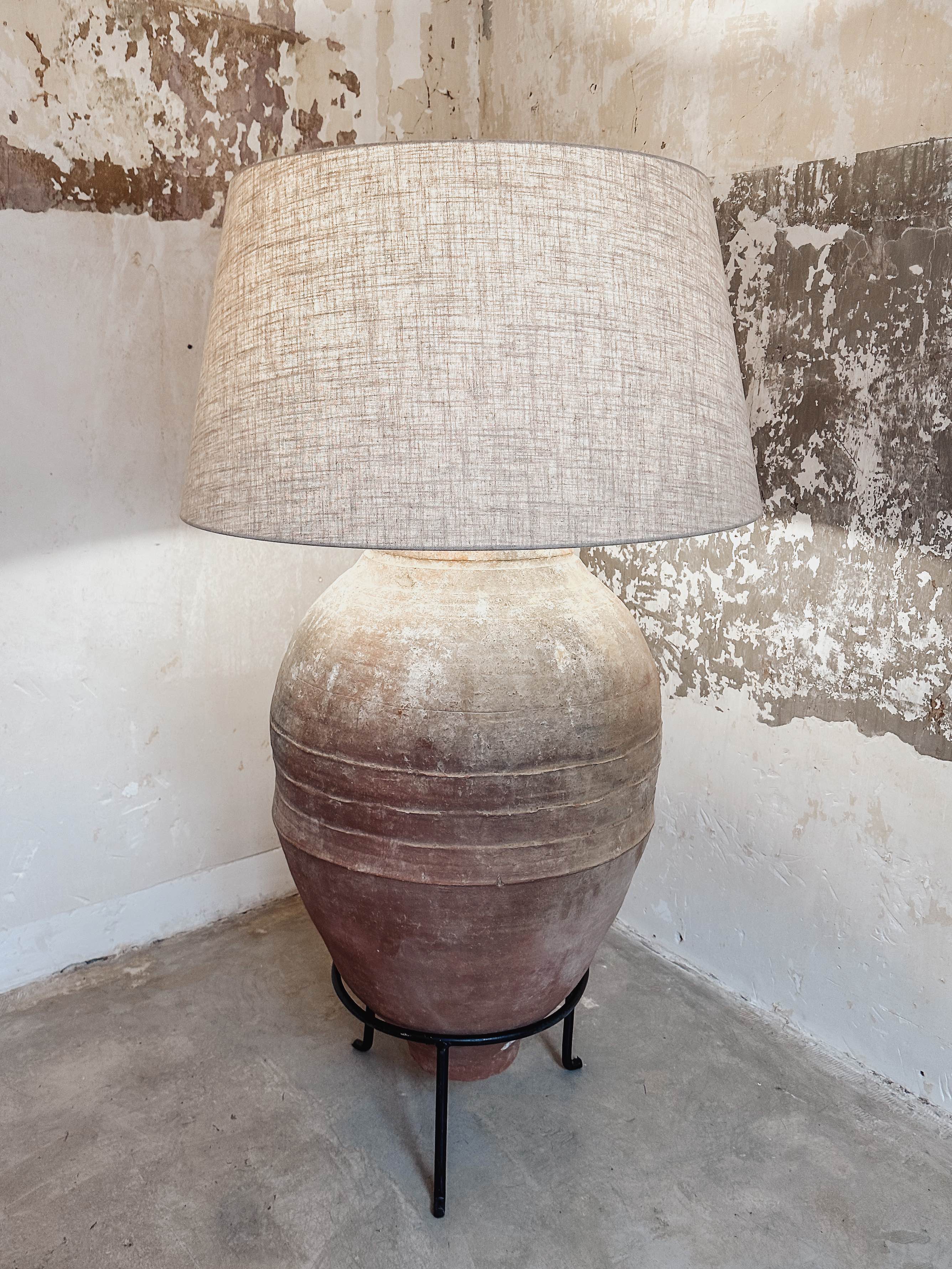 floor lamp antique olive pot & linen