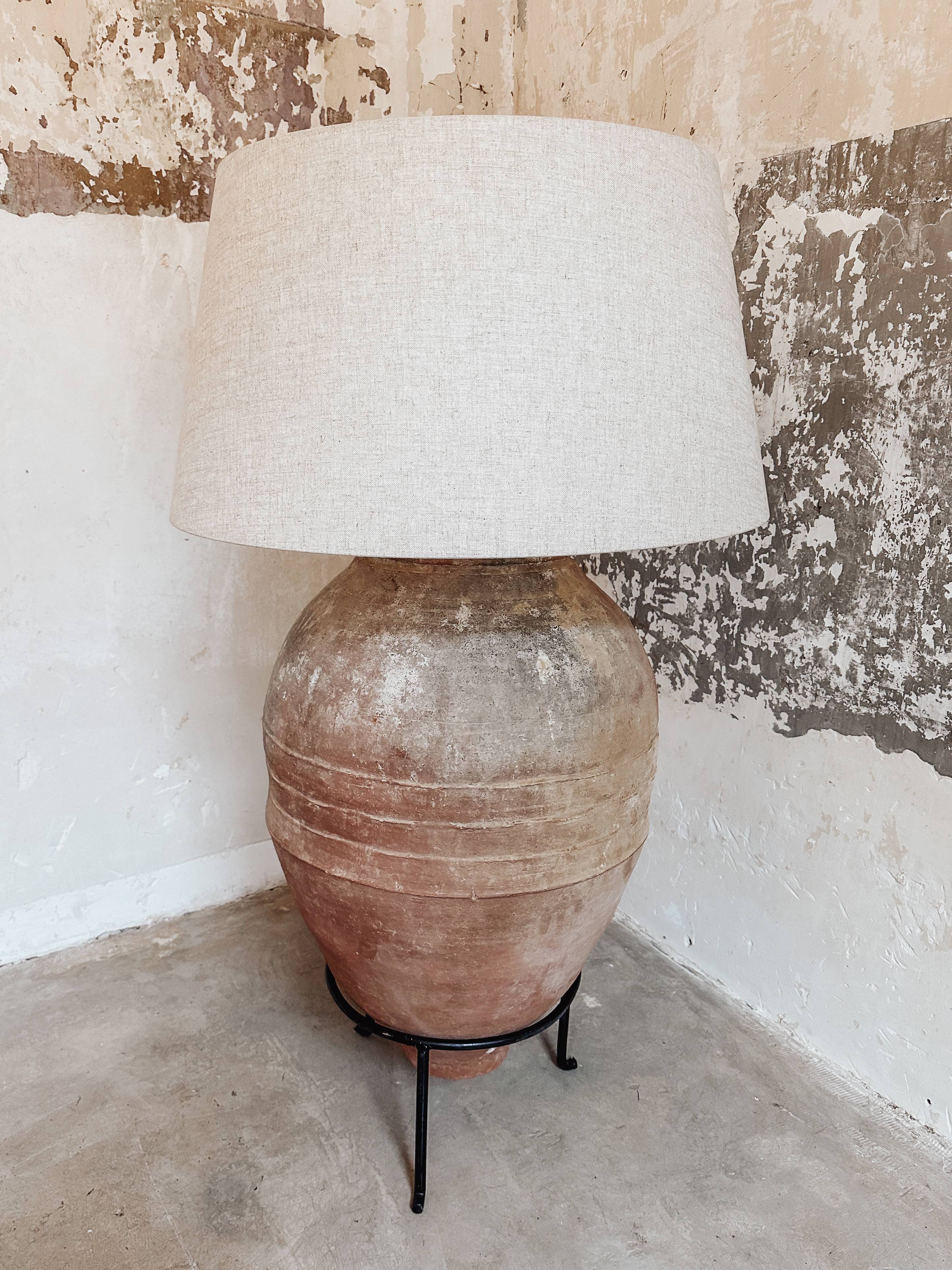 floor lamp antique olive pot & linen