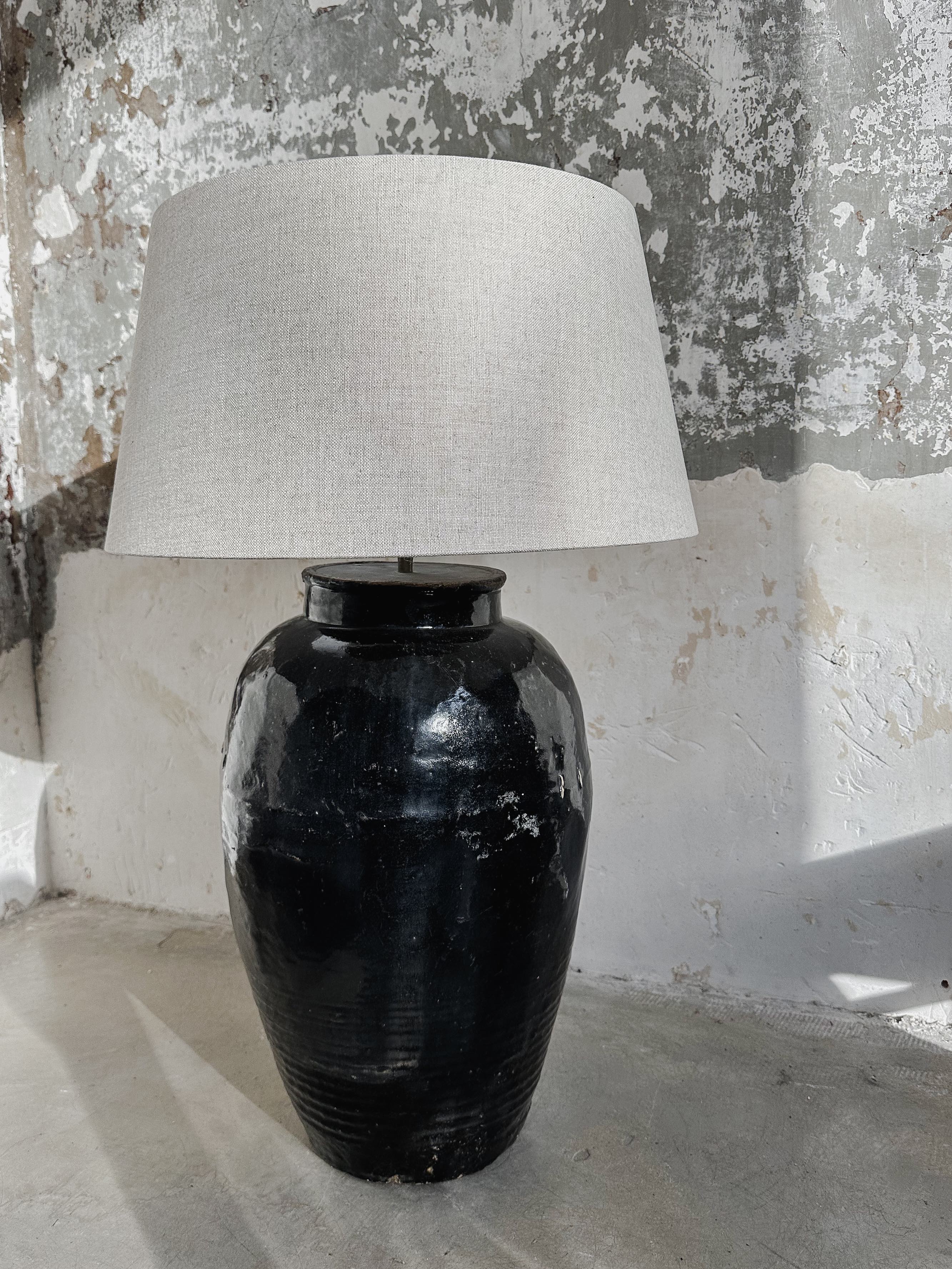 Lampe antike Urnenvase & Leinen