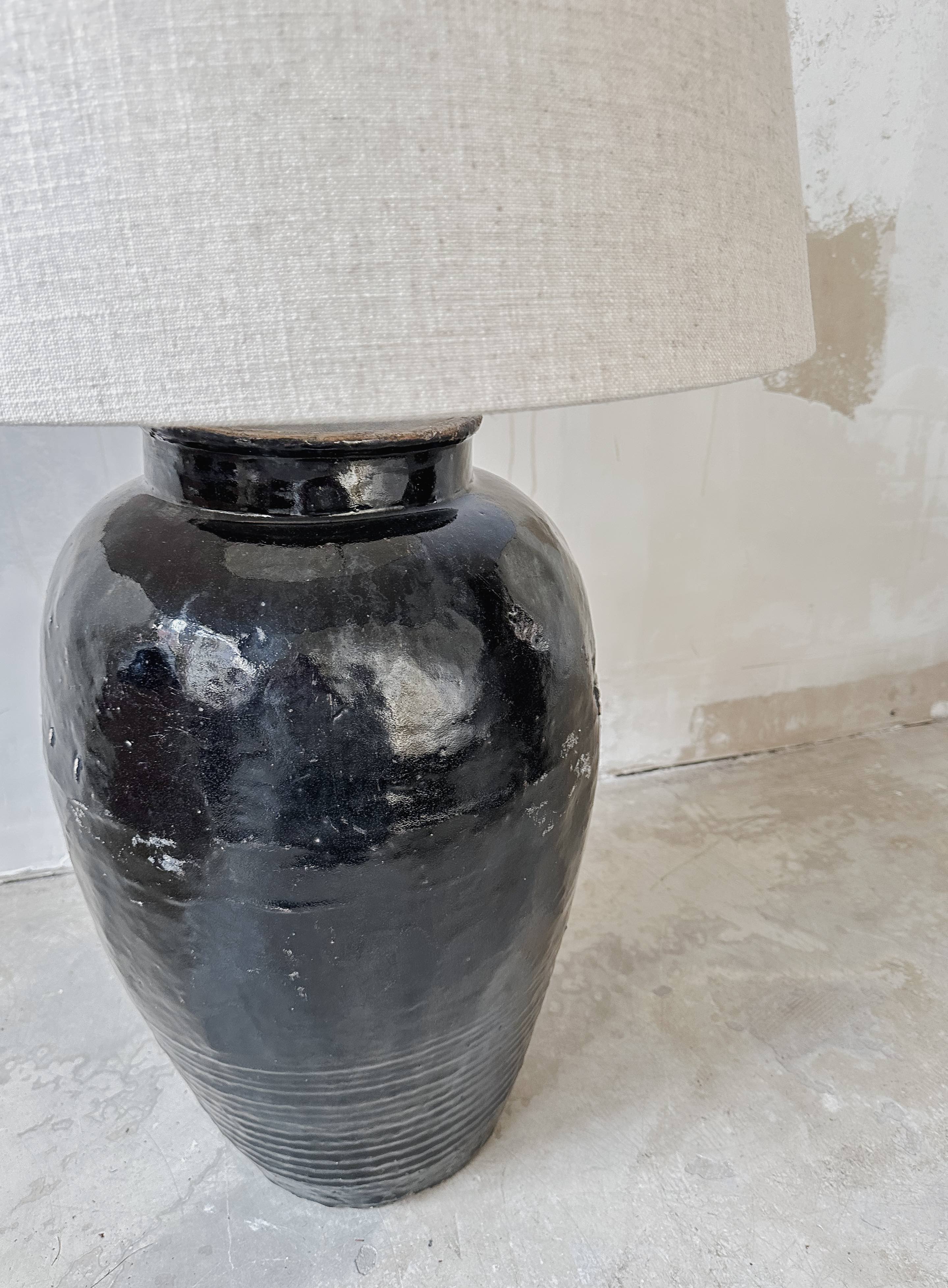 Lampe antike Urnenvase & Leinen