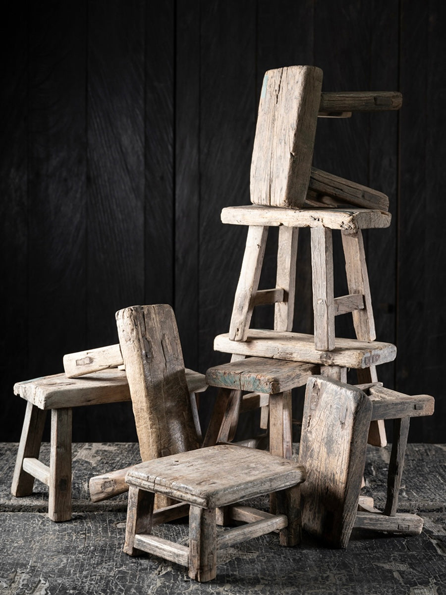 19c mini elm stool