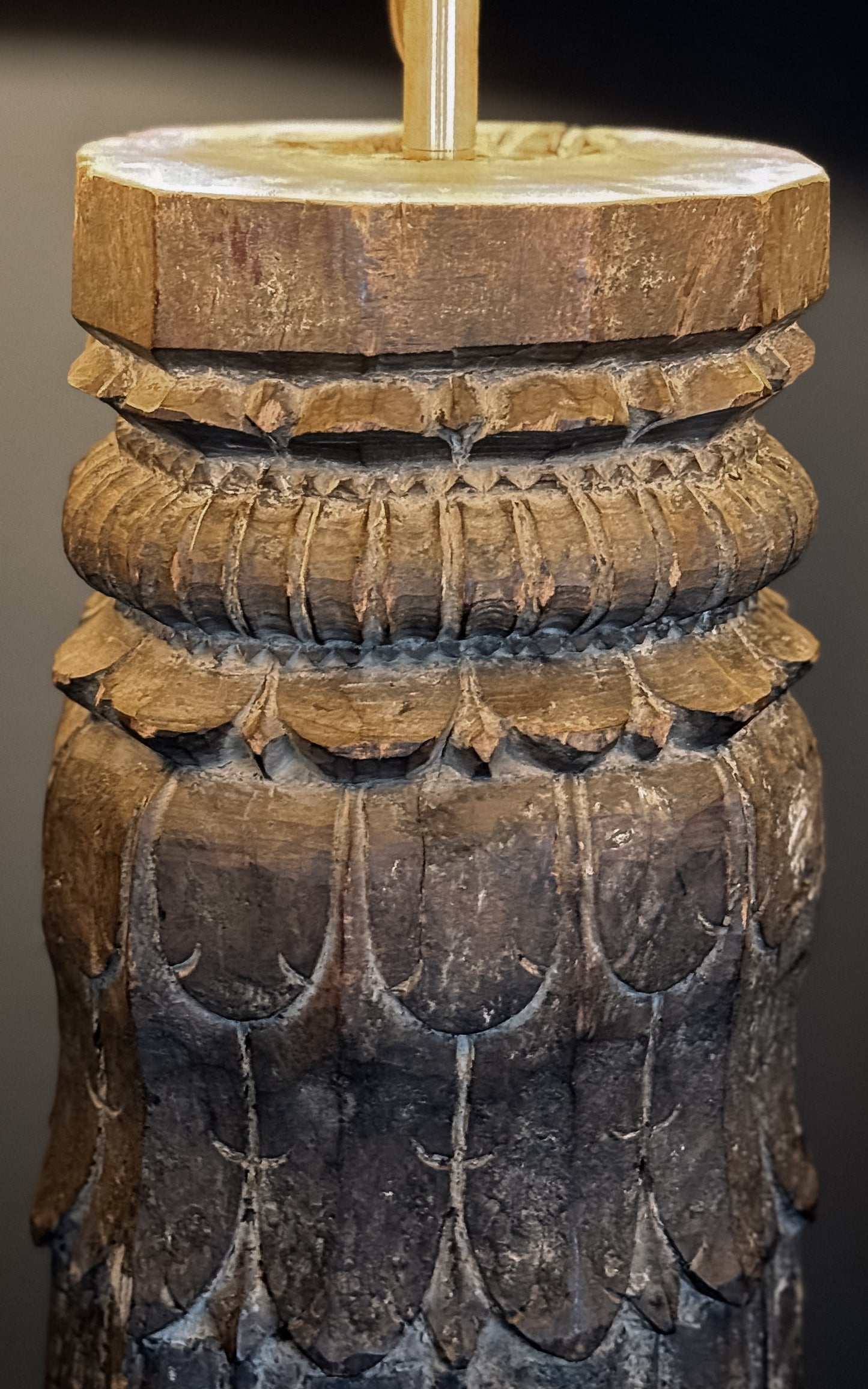 antique teak pillar floor lamp