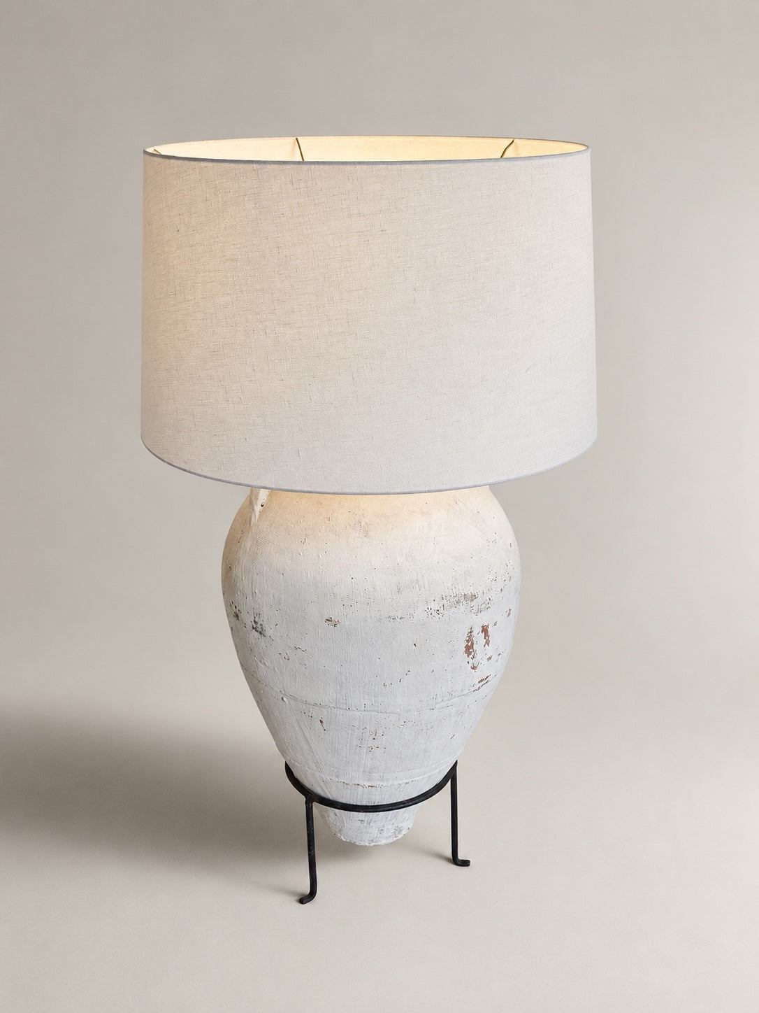 Bodenlampe antiker Oliventopf & Leinen #1