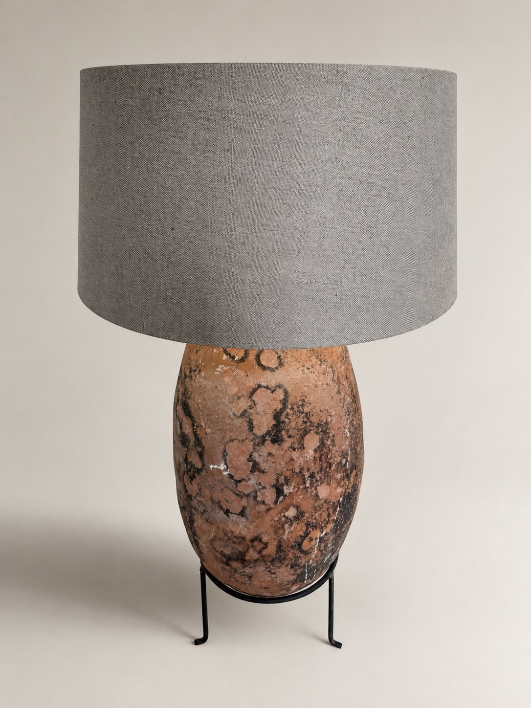 Bodenlampe antiker Oliventopf & Leinen #2