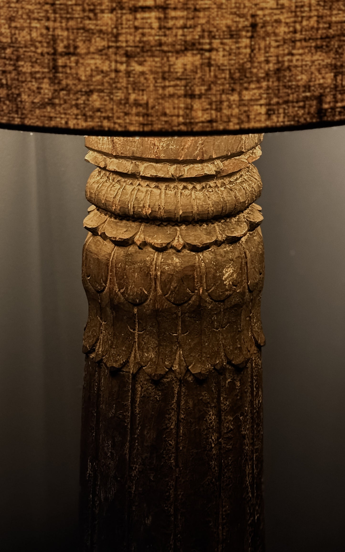 antique teak pillar floor lamp