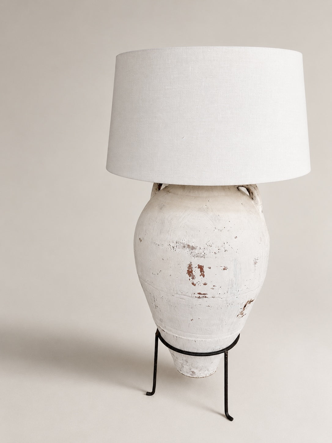 Bodenlampe antiker Oliventopf & Leinen #1