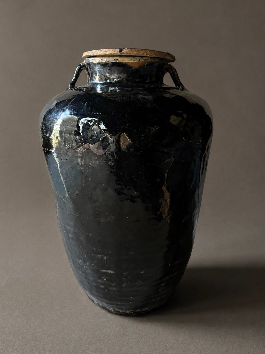 Shanxi Black – tall vessel w/ lid No. 2