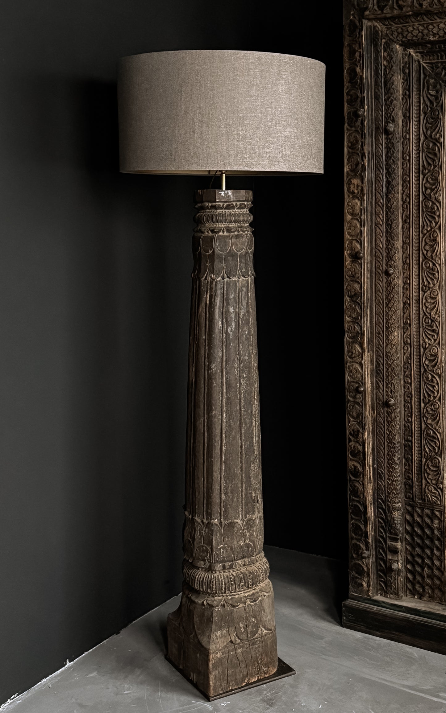 antique teak pillar floor lamp