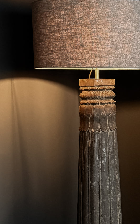 antique teak pillar floor lamp