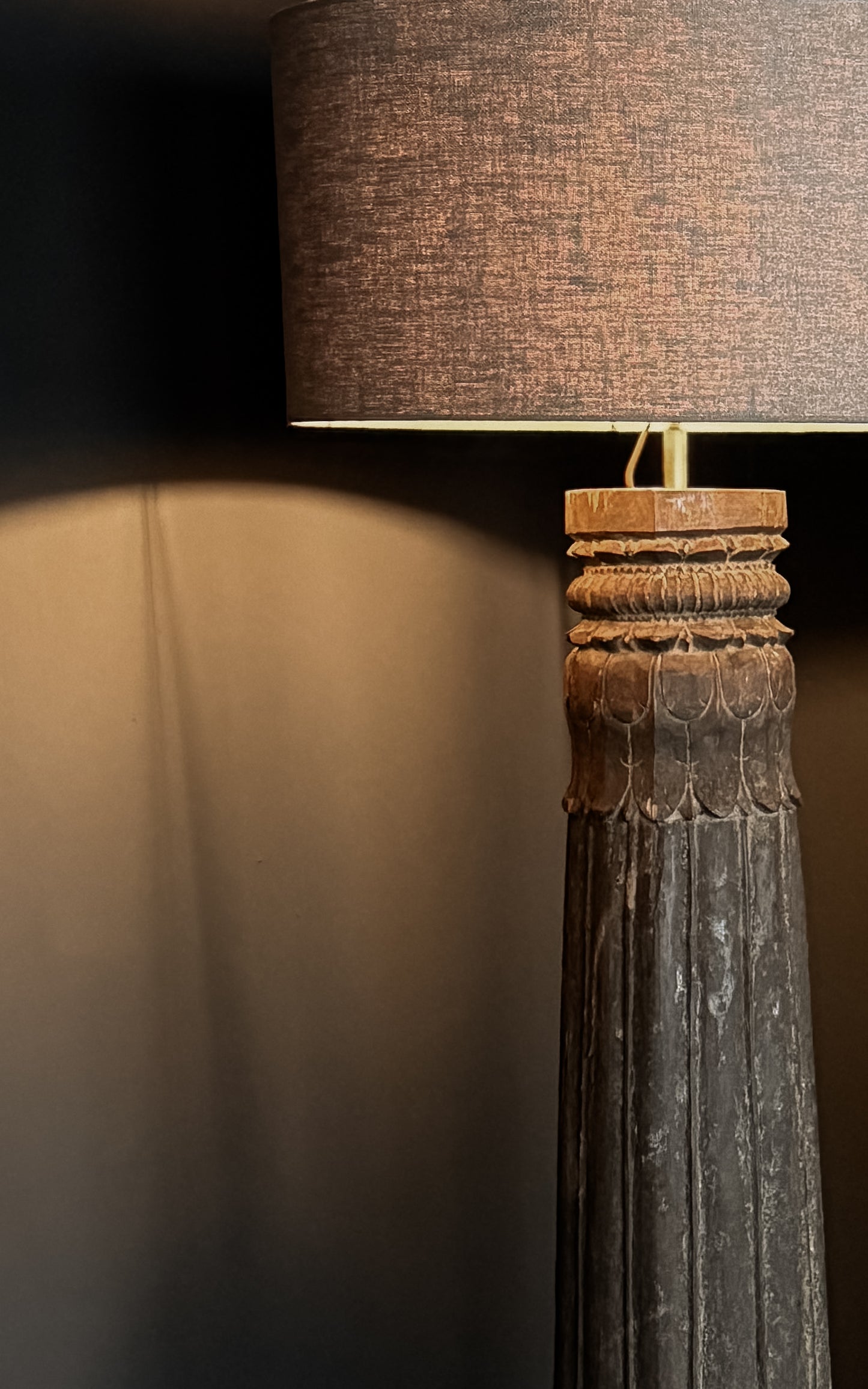 antique teak pillar floor lamp