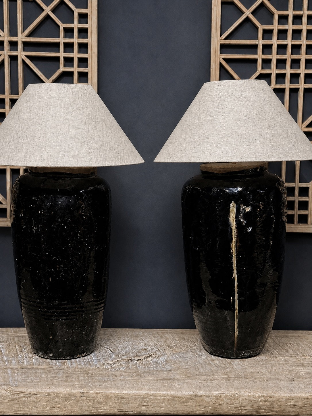 Shanxi Black – pair of antique vessel lamps