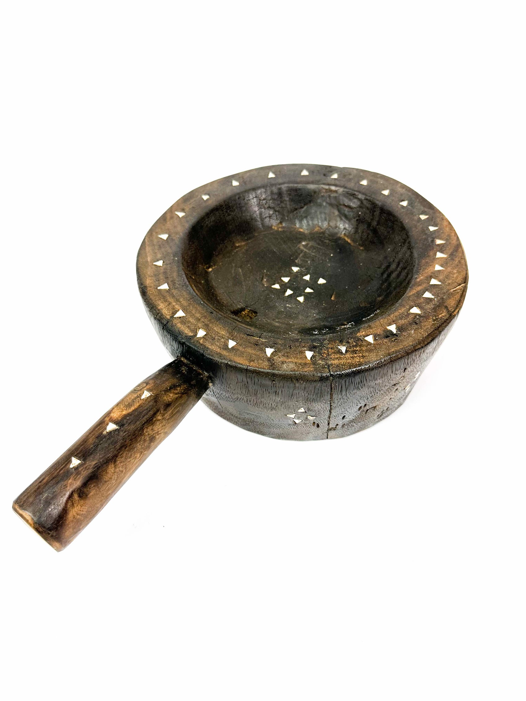 wooden bowl shell inlay with handle