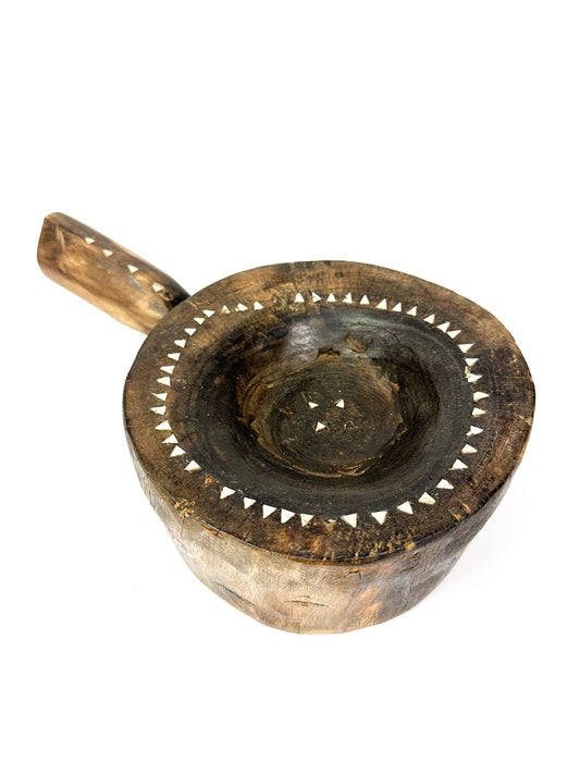 wooden bowl shell inlay with handle