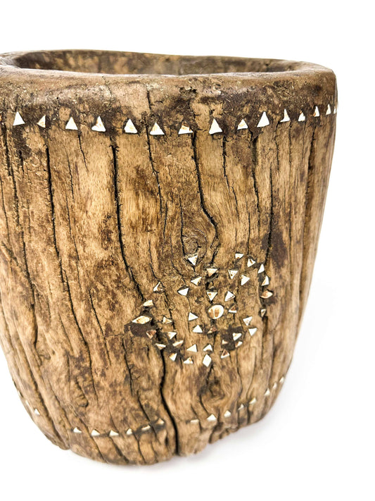 wooden vessel with shell inlay