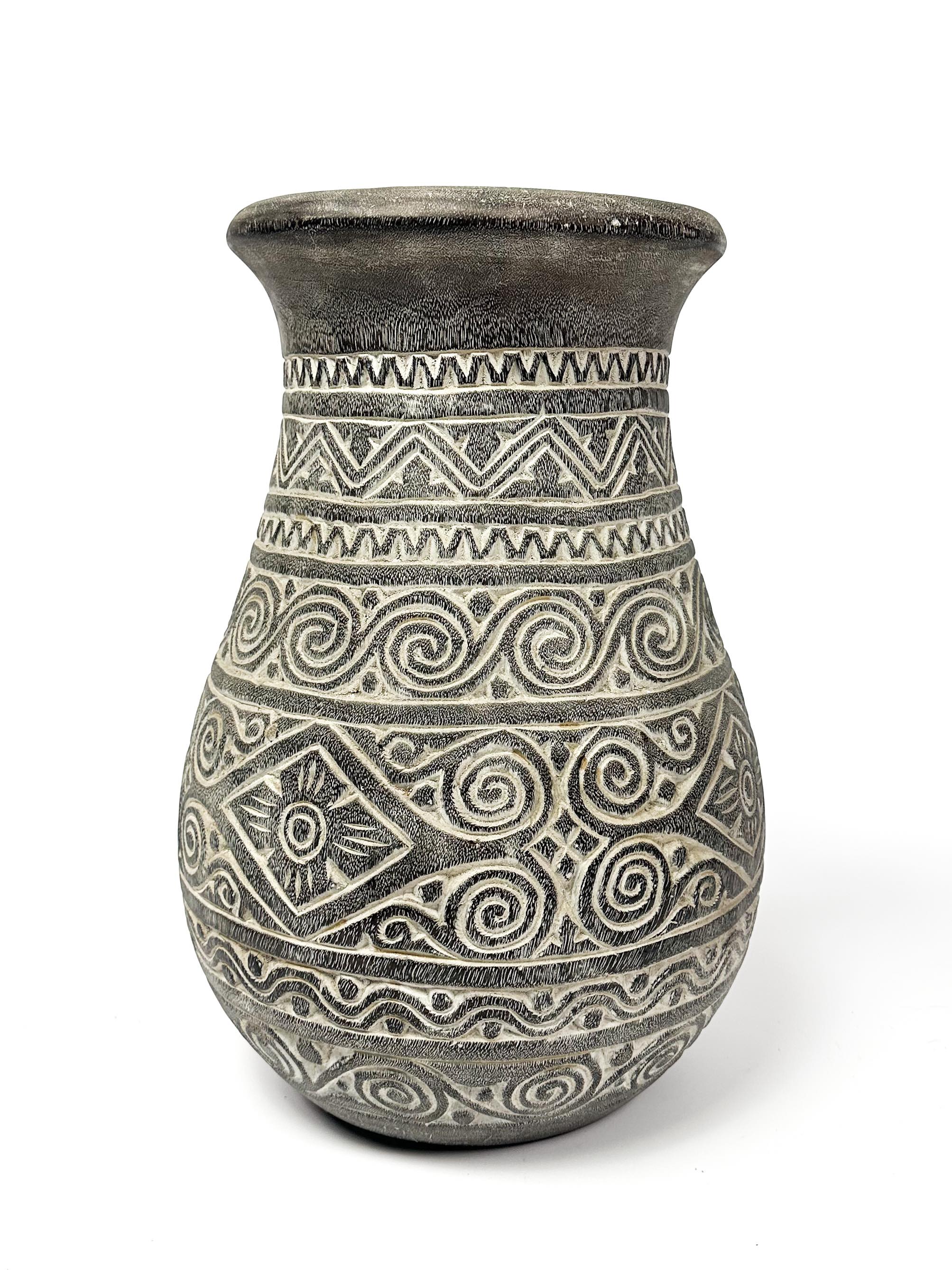 hand carved wooden vase