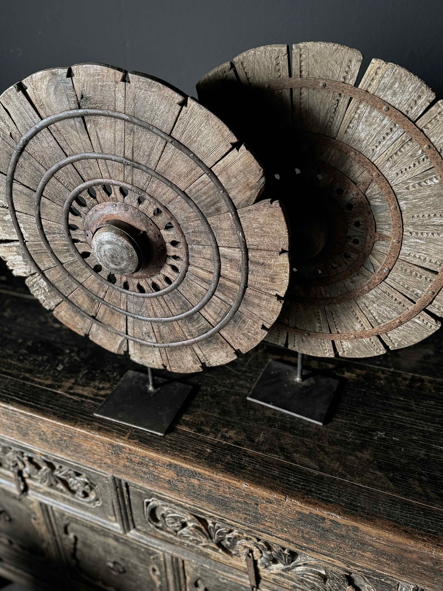 old wooden wheel on stand #1