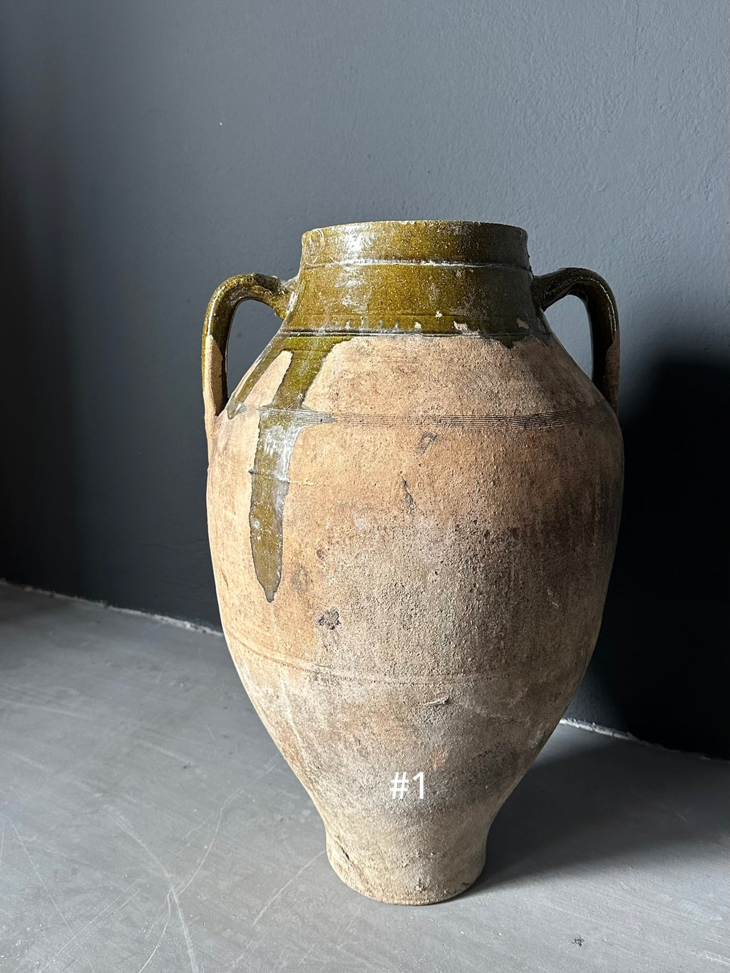 antique glazed olive pottery