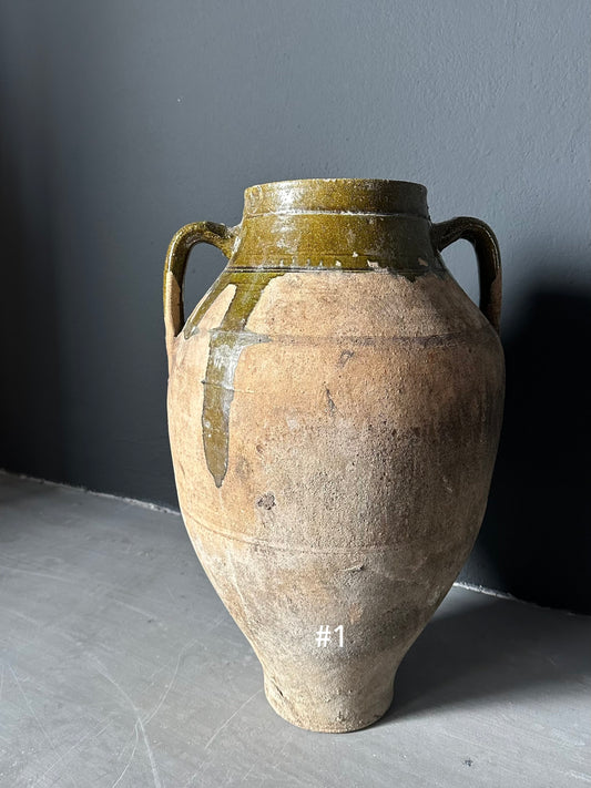 antique glazed olive pottery I medium & small