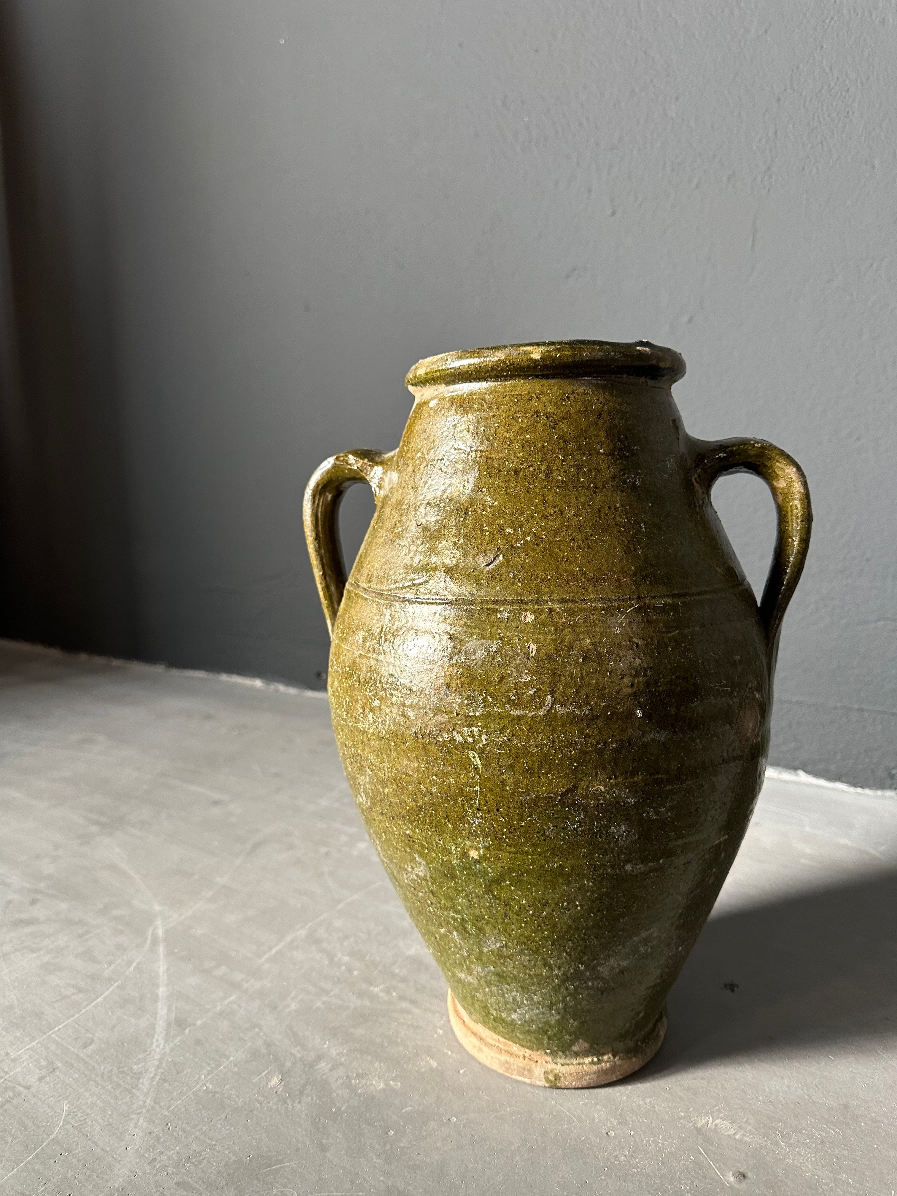 antique glazed olive pottery I medium & small
