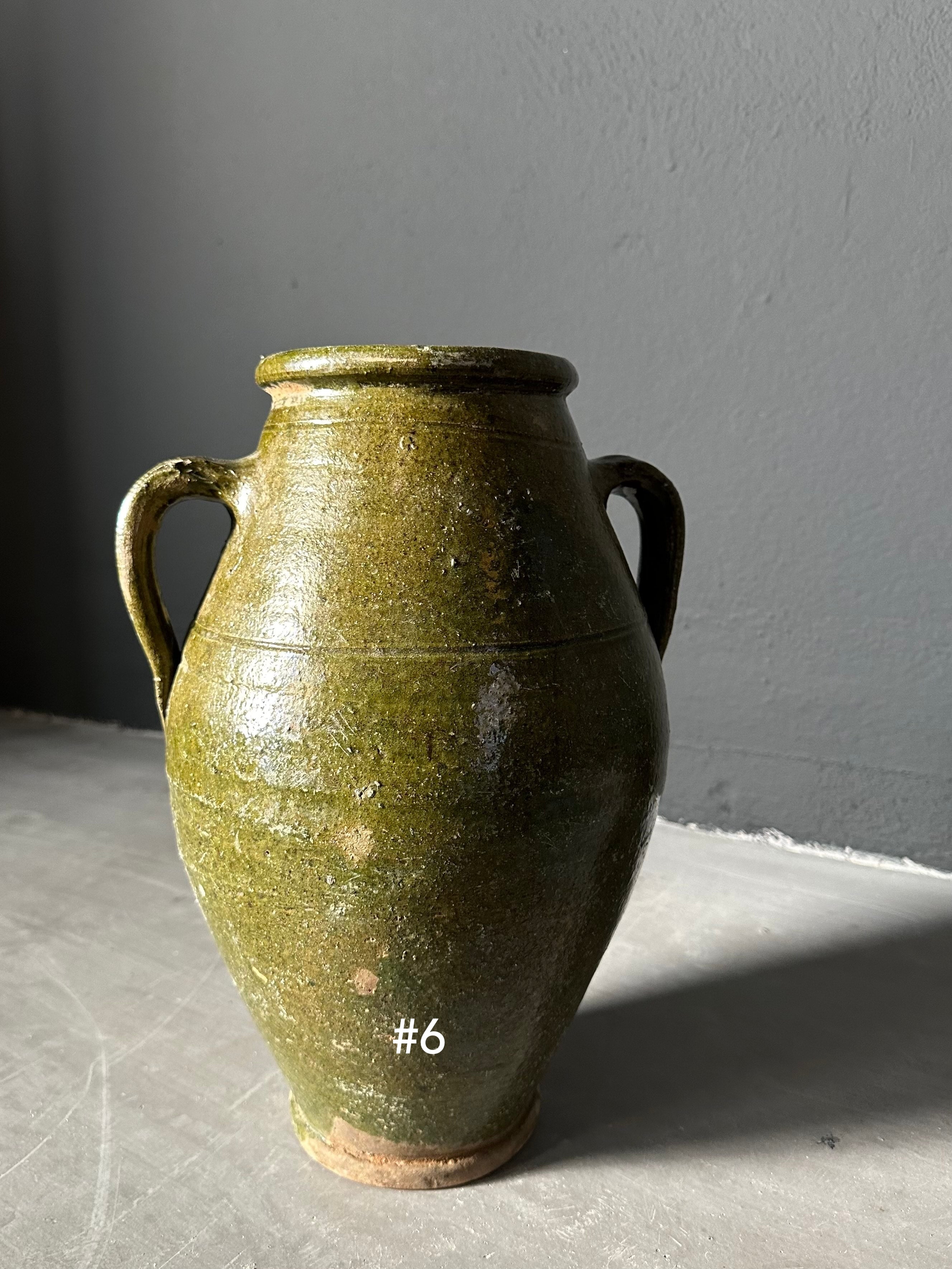 antique glazed olive pottery I medium & small
