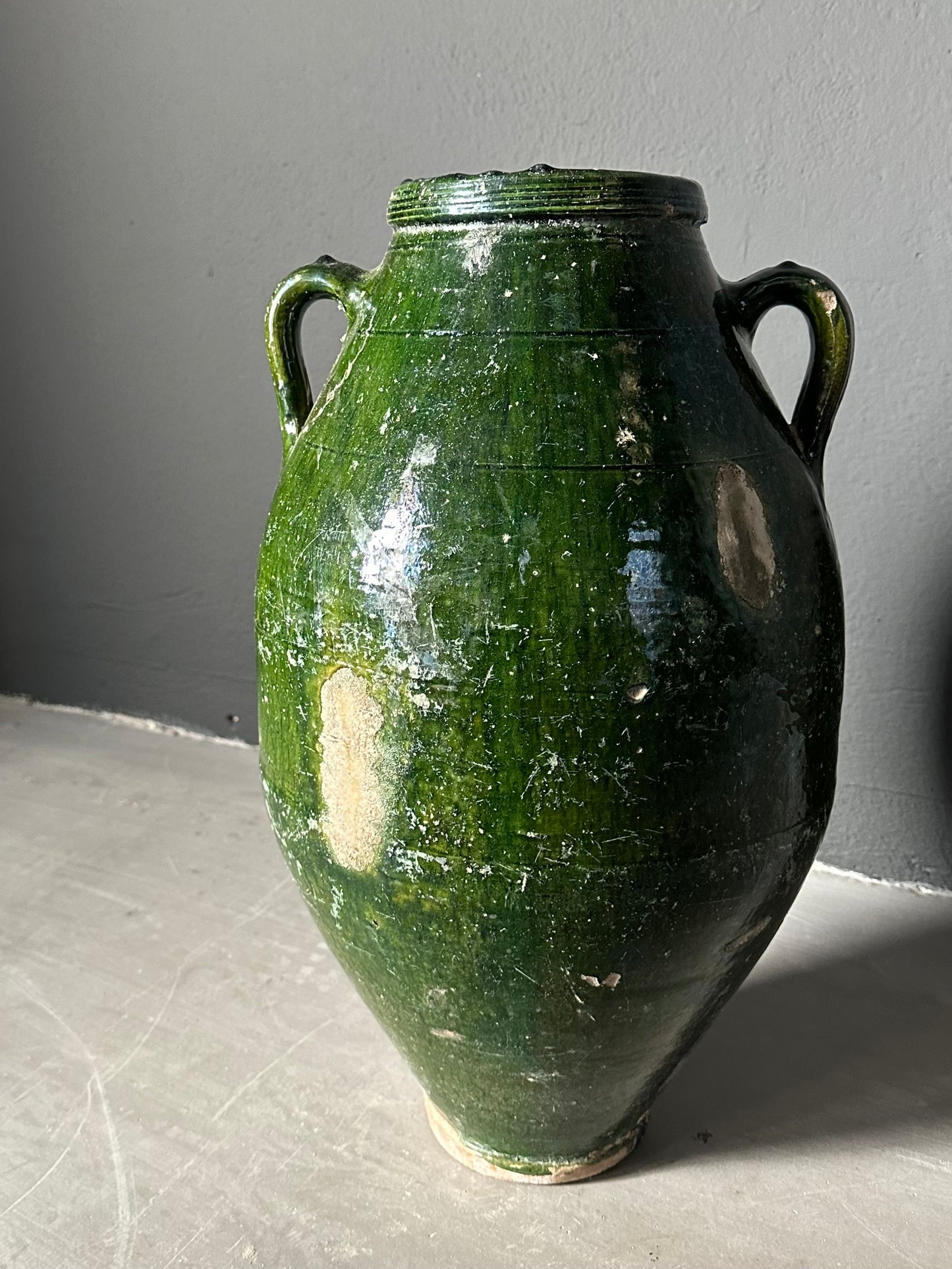 antique glazed olive pottery