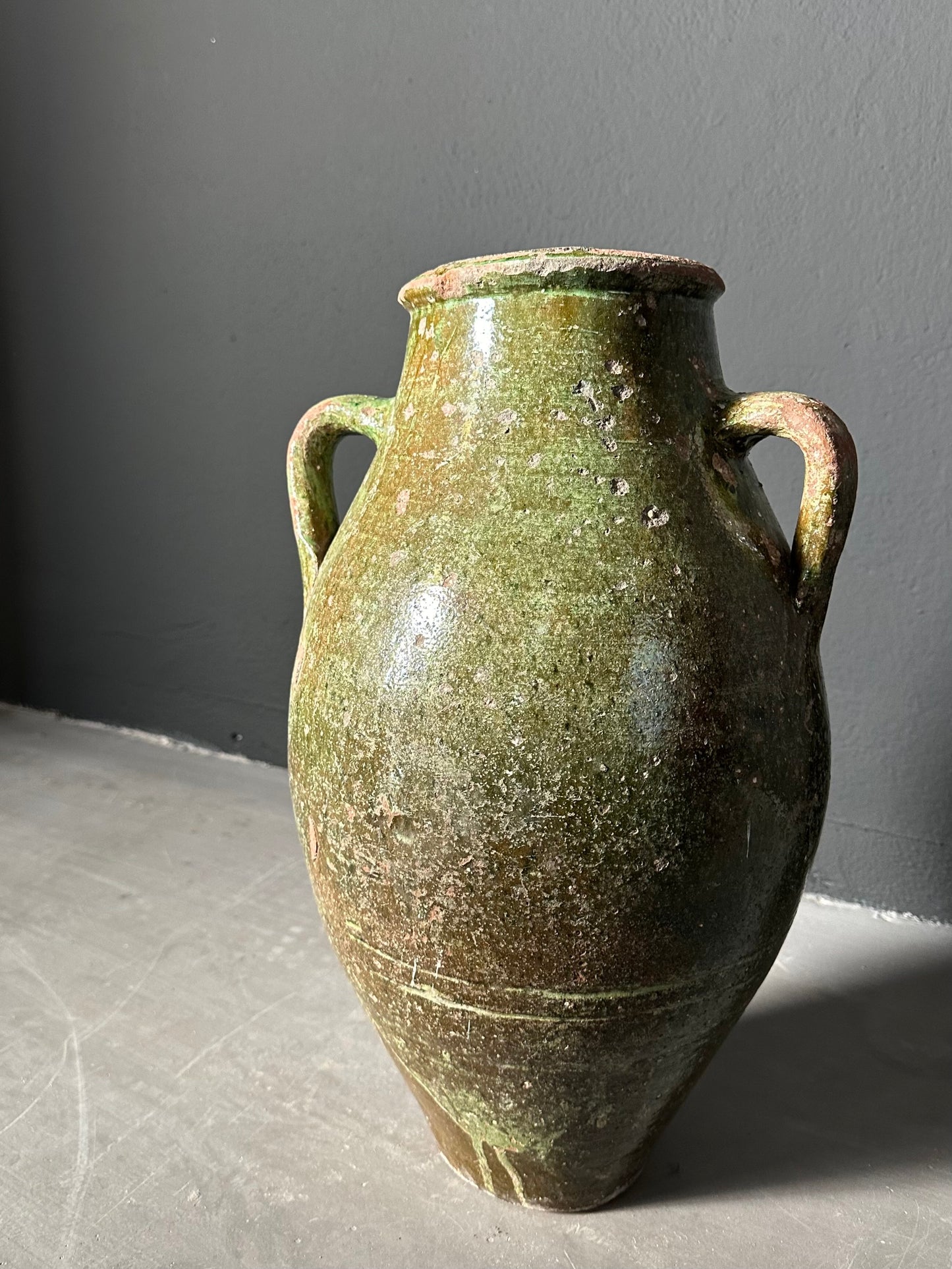 antique glazed olive pottery