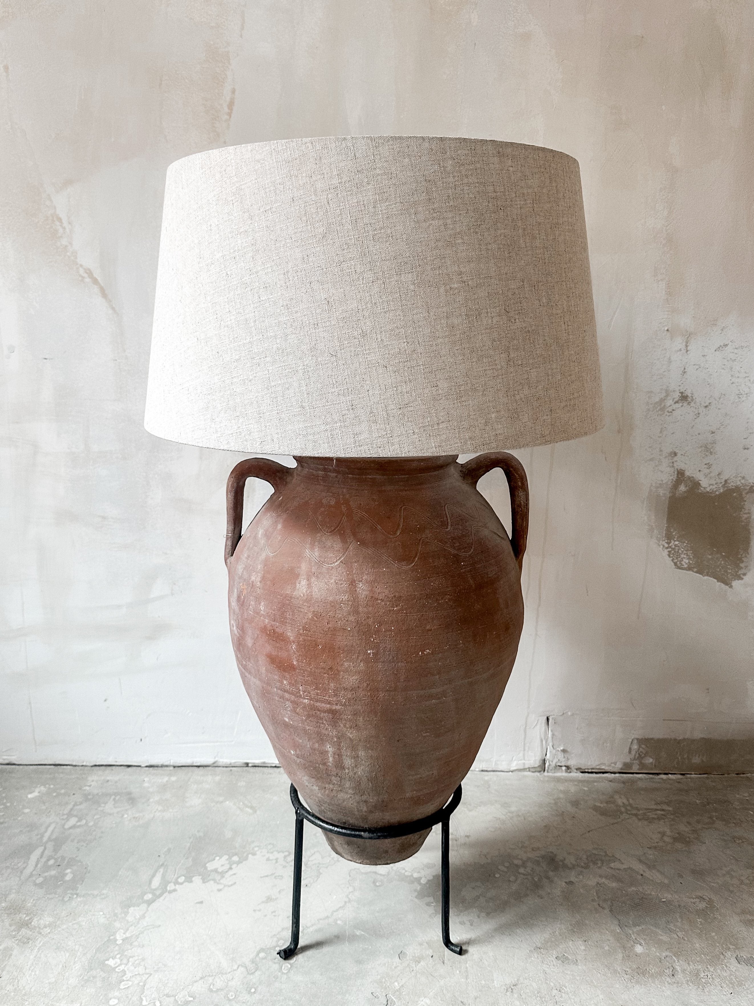 floor lamp antique olive pot & linen #3