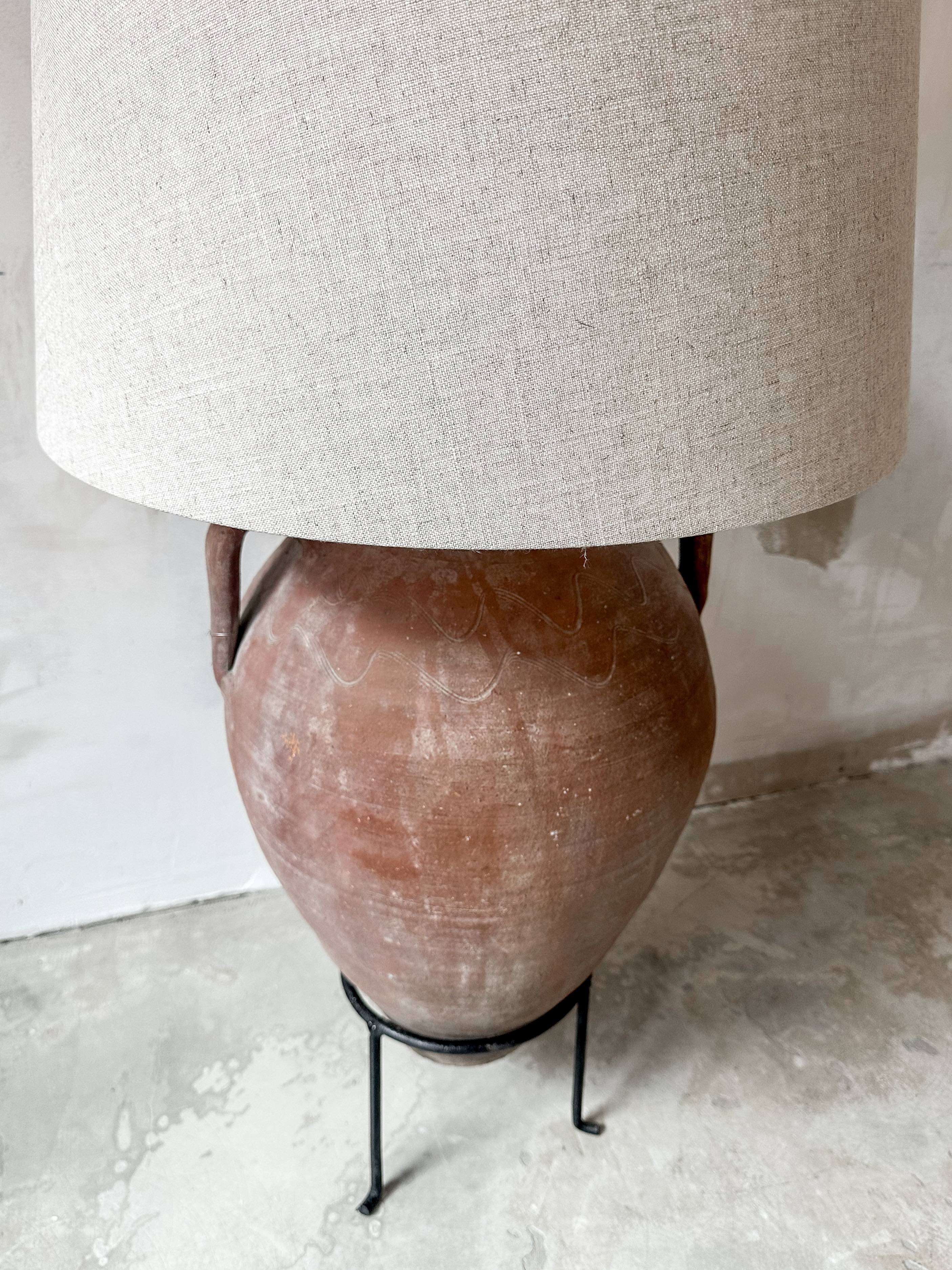 floor lamp antique olive pot & linen #3