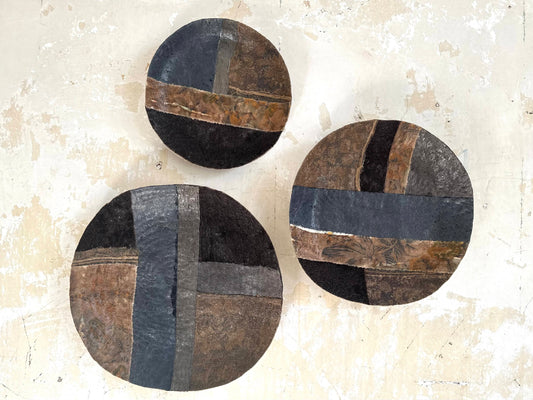 wall decoration textile earth tones dark, set of 3