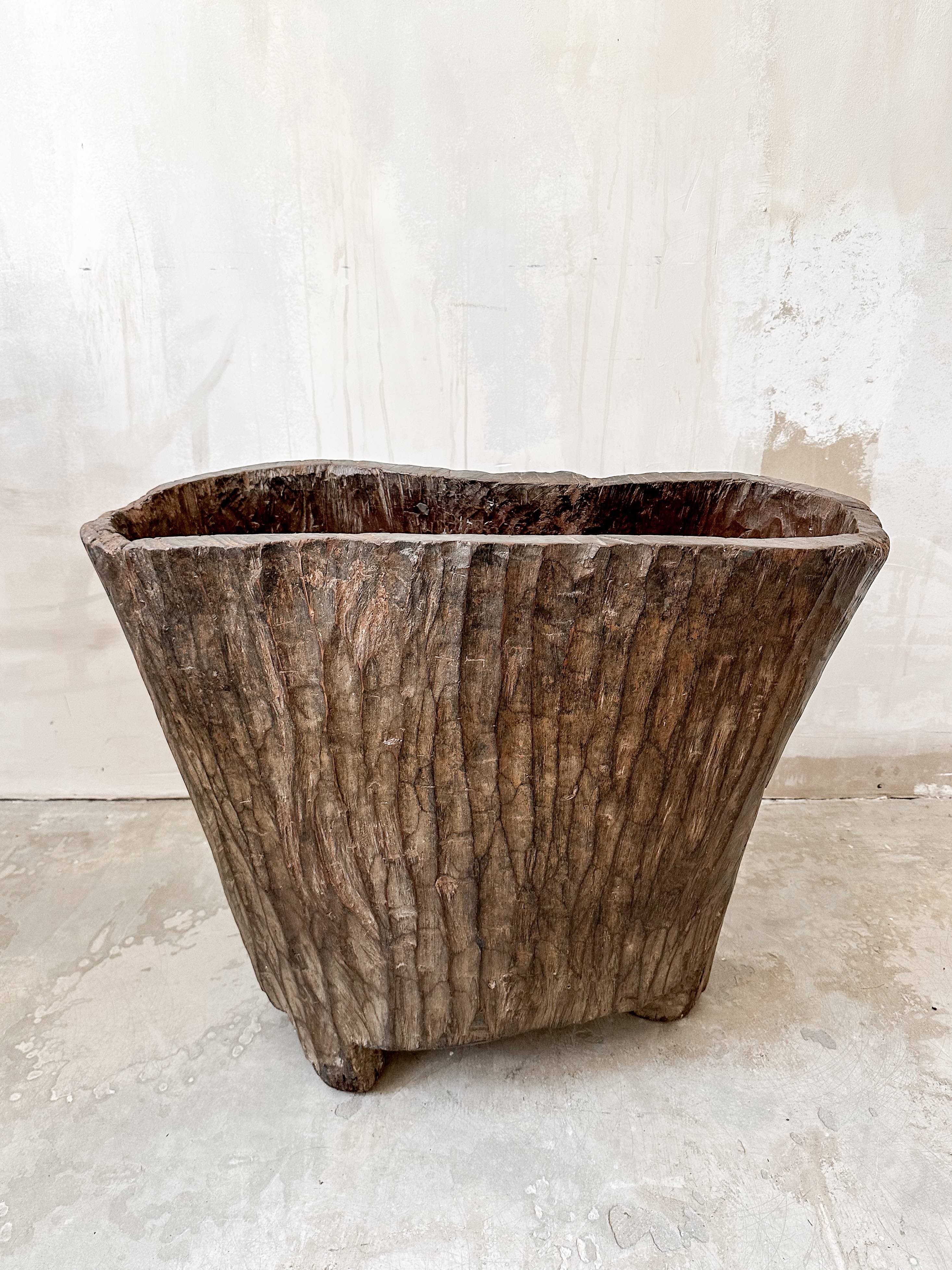 old Naga wooden planter pot large