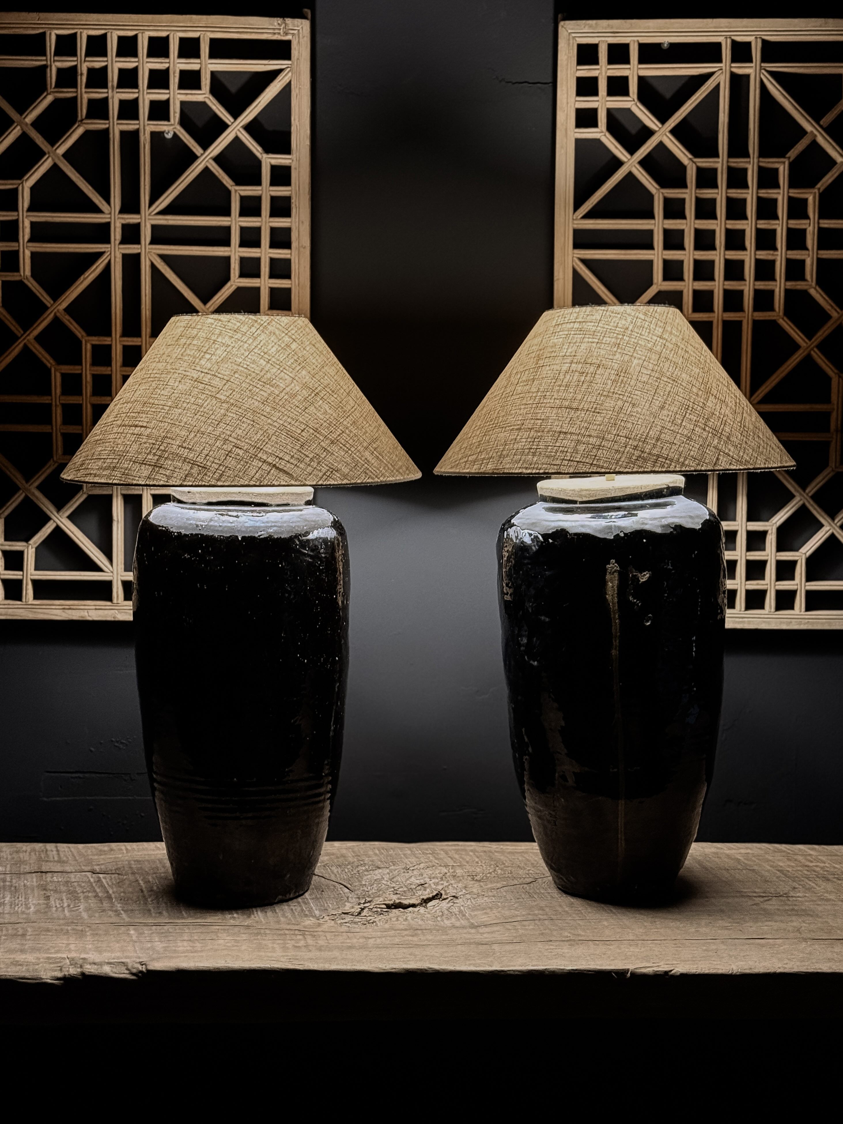 Shanxi Black – pair of antique vessel lamps