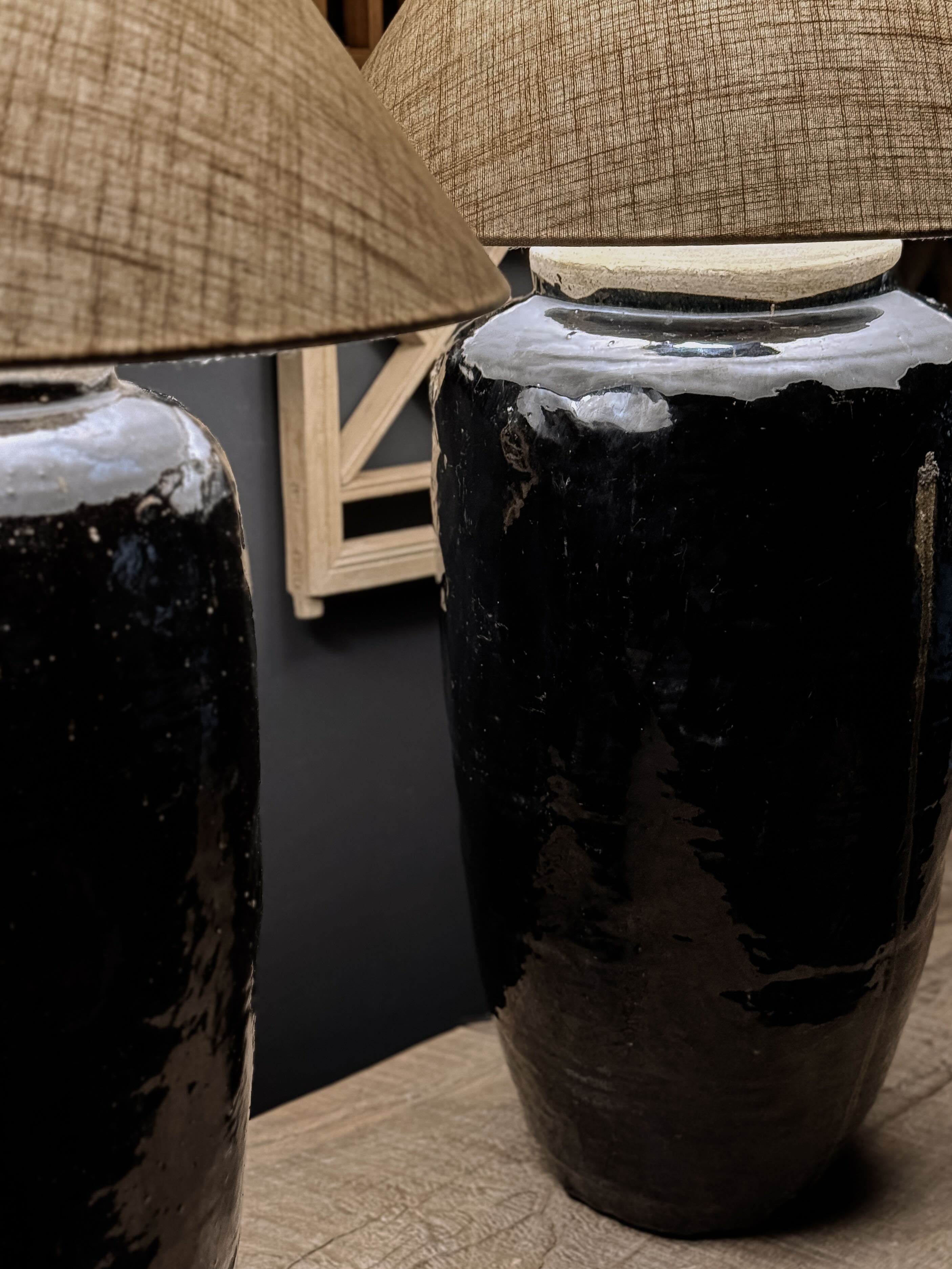 Shanxi Black – pair of antique vessel lamps