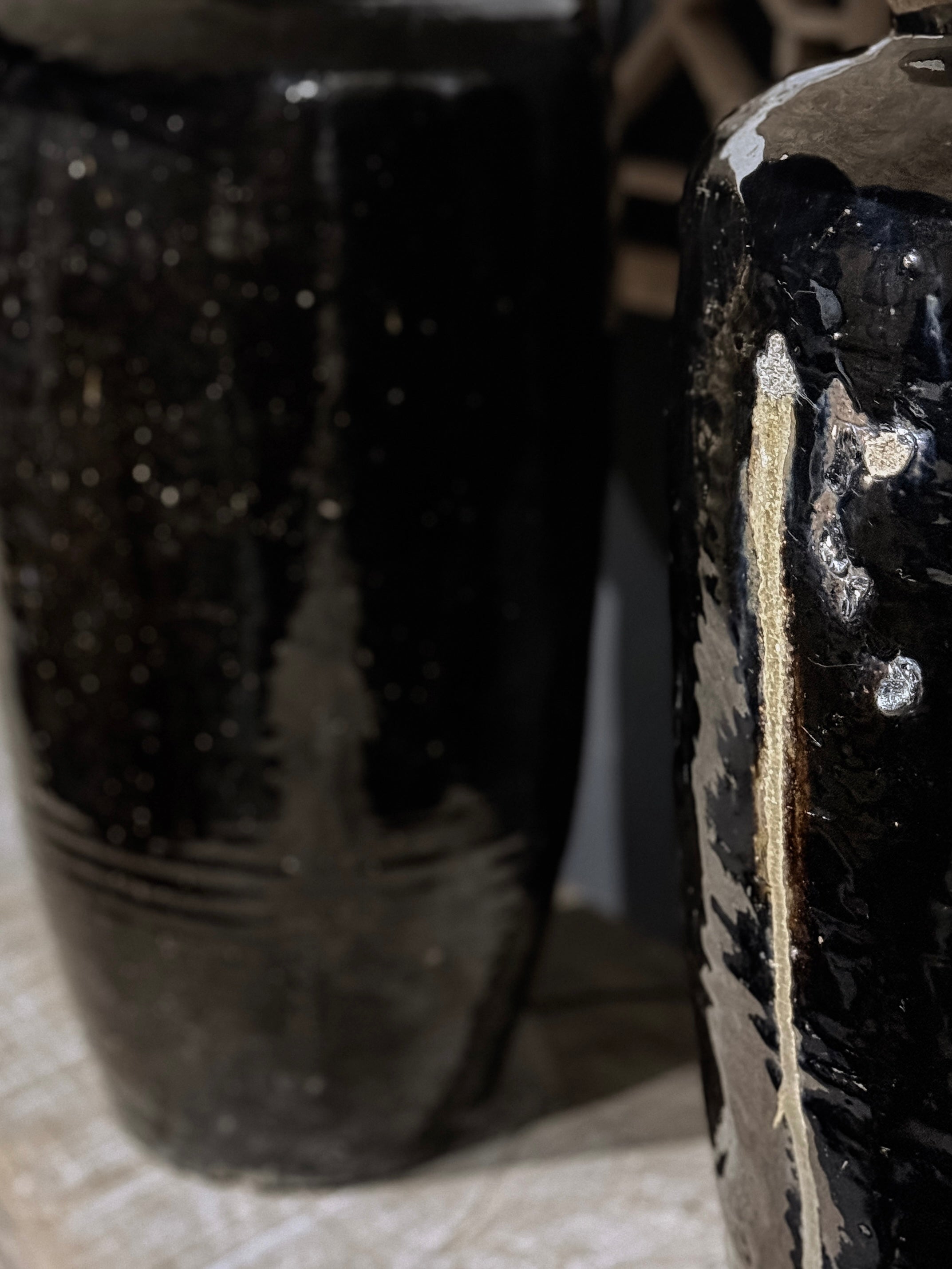 Shanxi Black – pair of antique vessel lamps