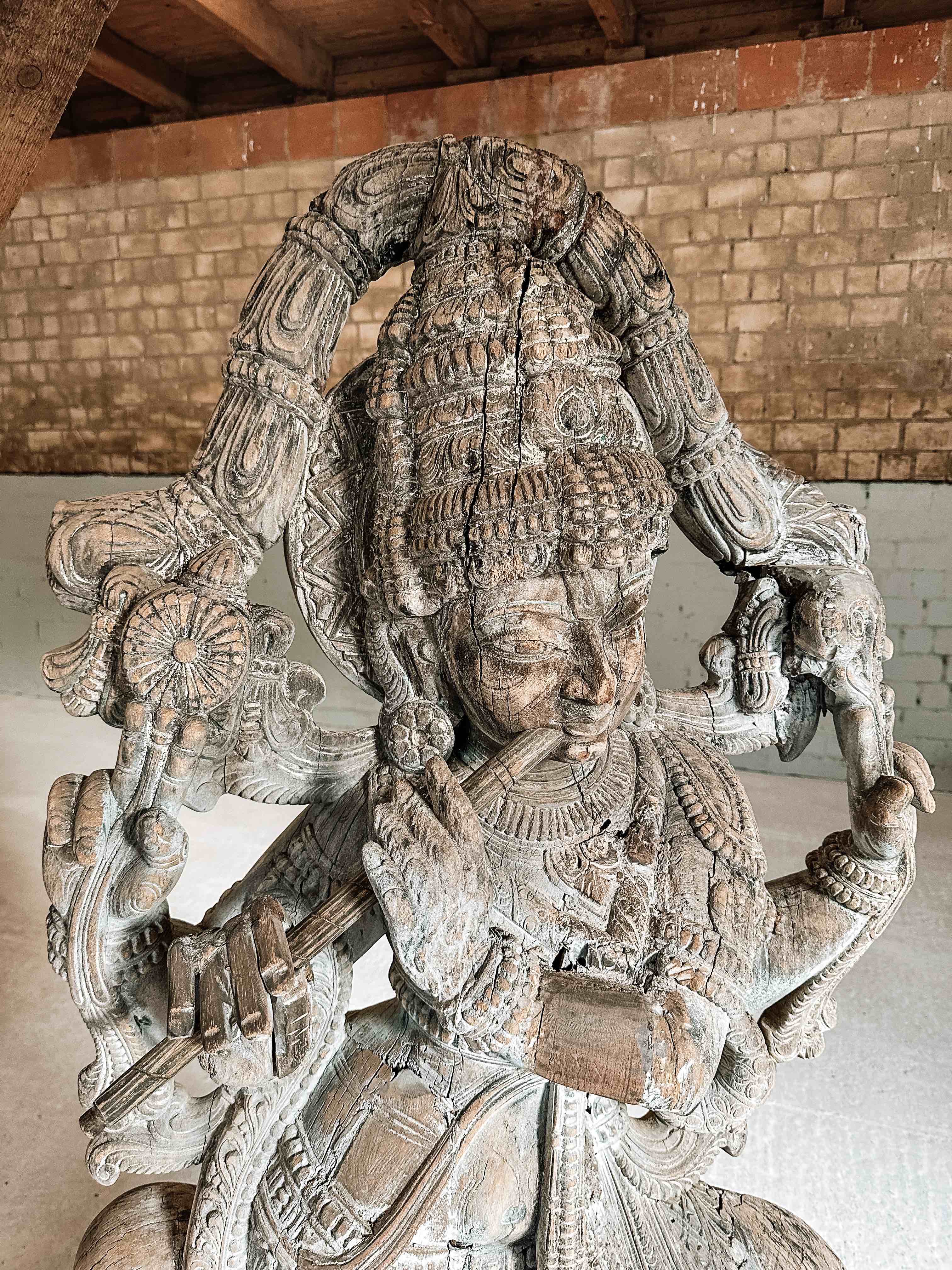Old Indian wooden Krishna