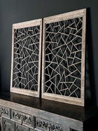pair of old wooden panels with ice pattern