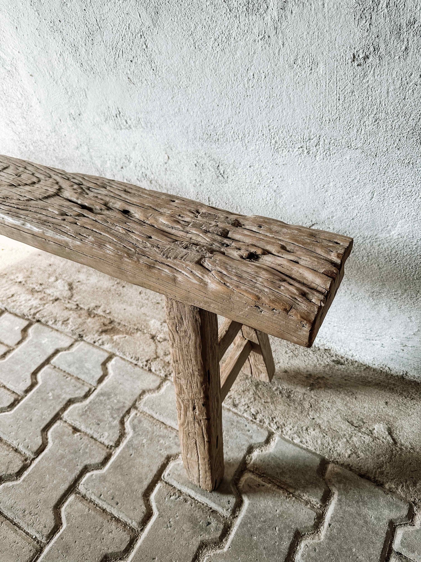 super long old Chinese wooden bench