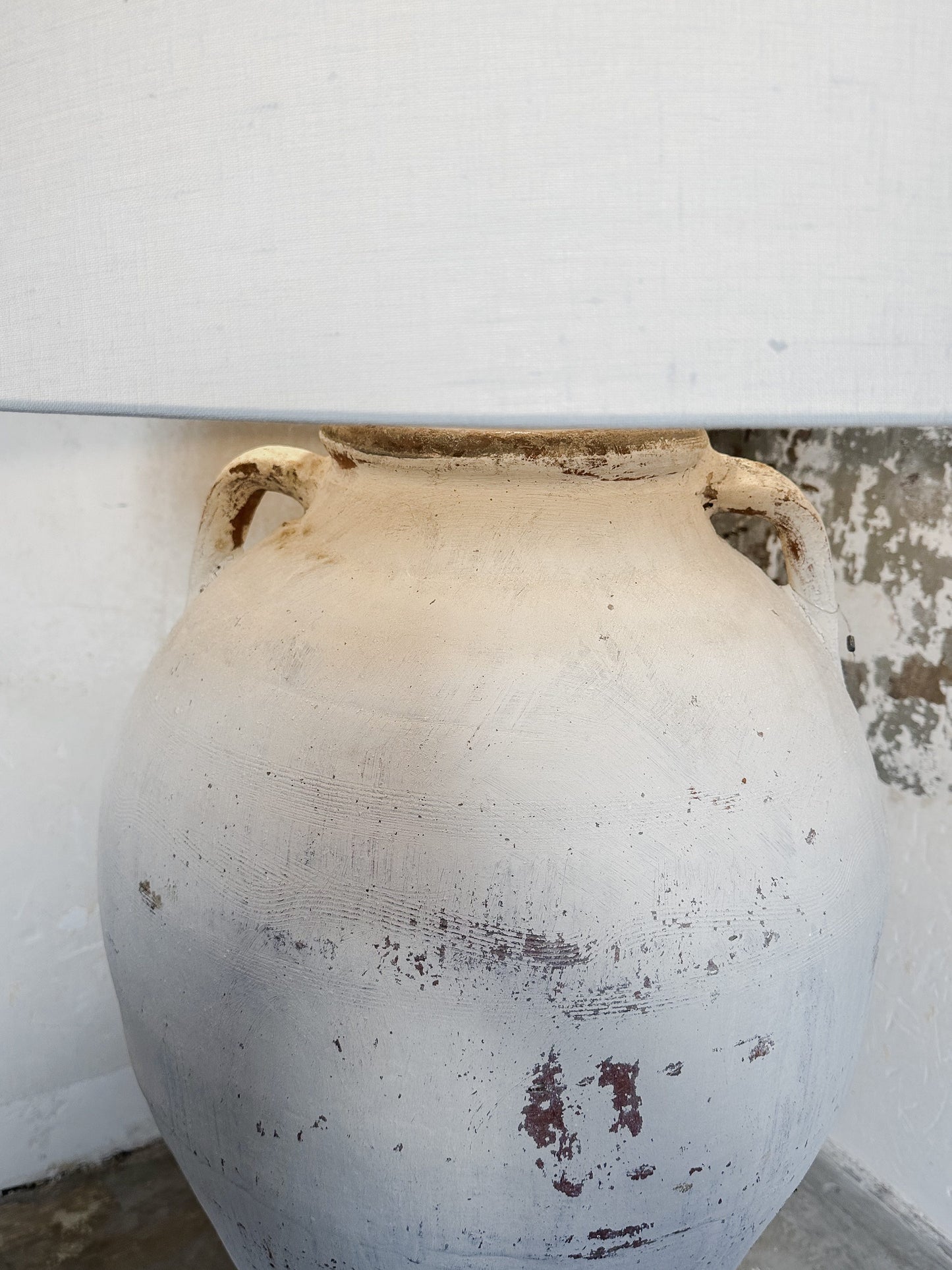 floor lamp antique olive pot & linen #1