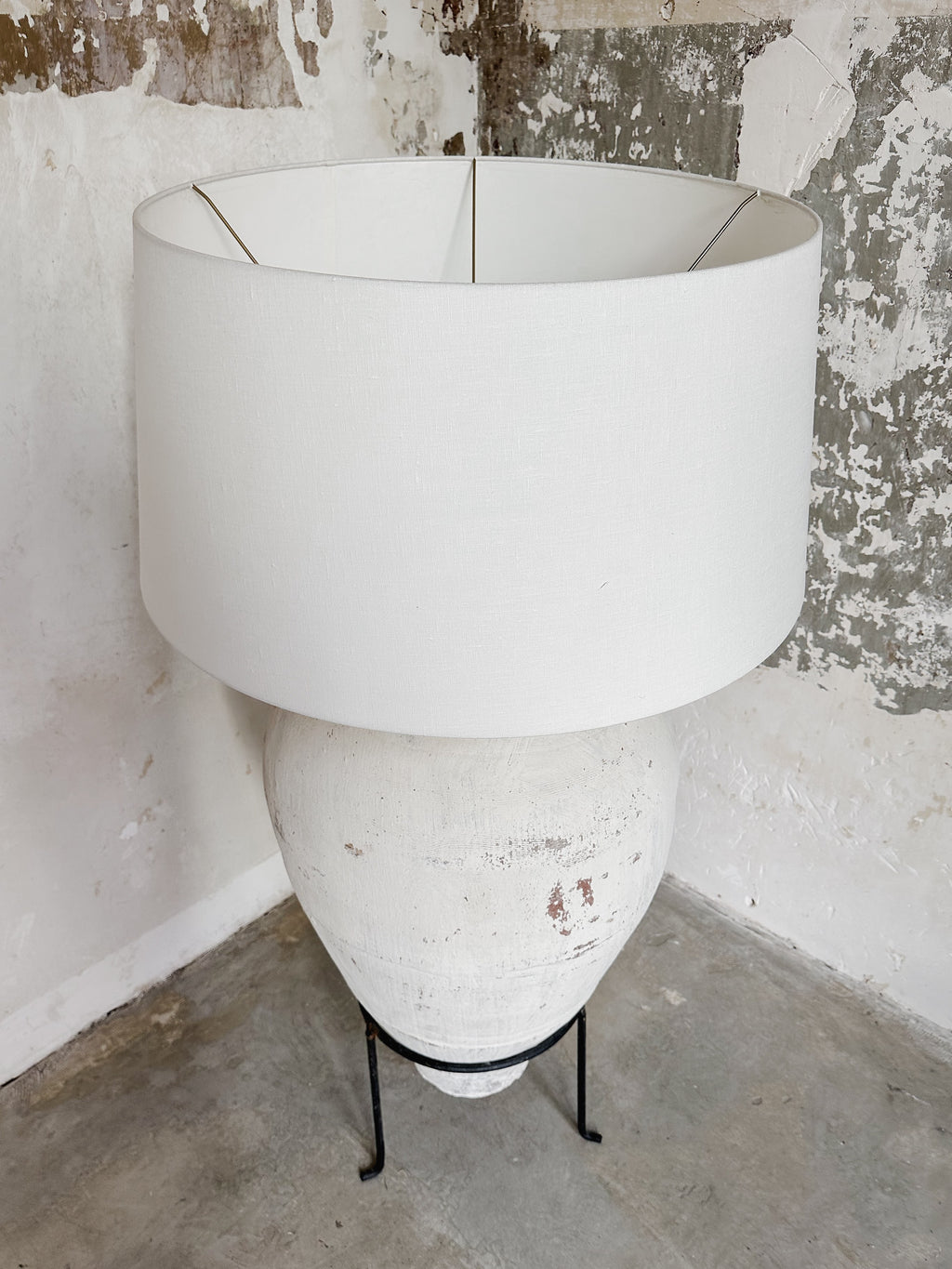 Bodenlampe antiker Oliventopf & Leinen #1