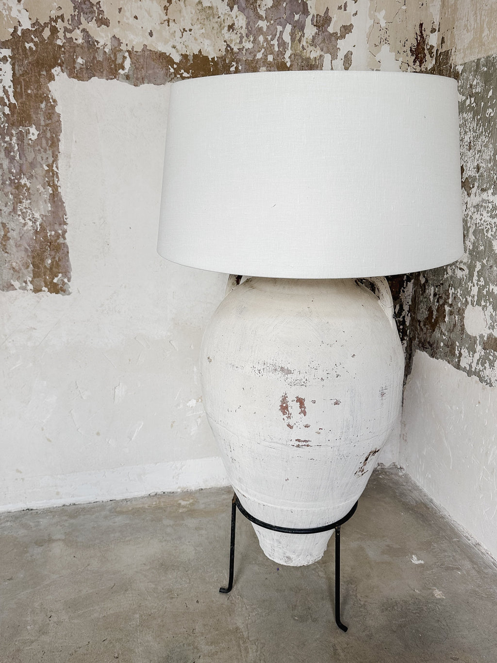 Bodenlampe antiker Oliventopf & Leinen #1