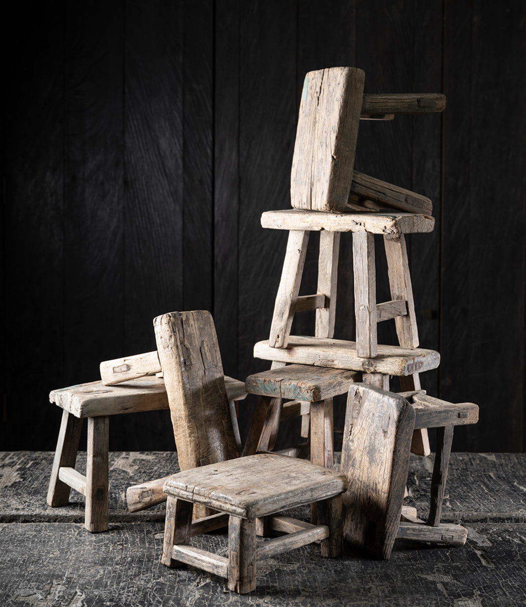 19c mini elm stool