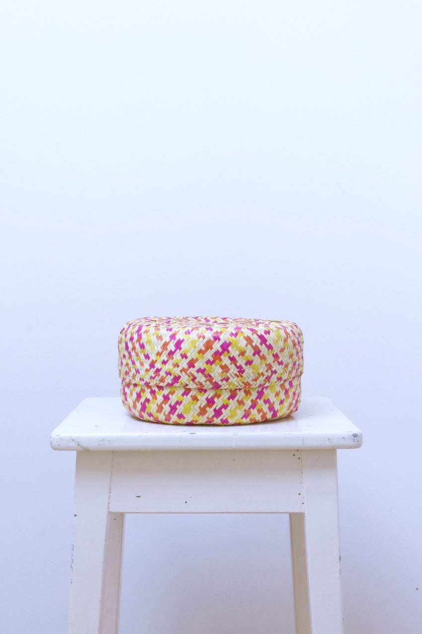 handwoven palm baskets, set of 5 yellow-red