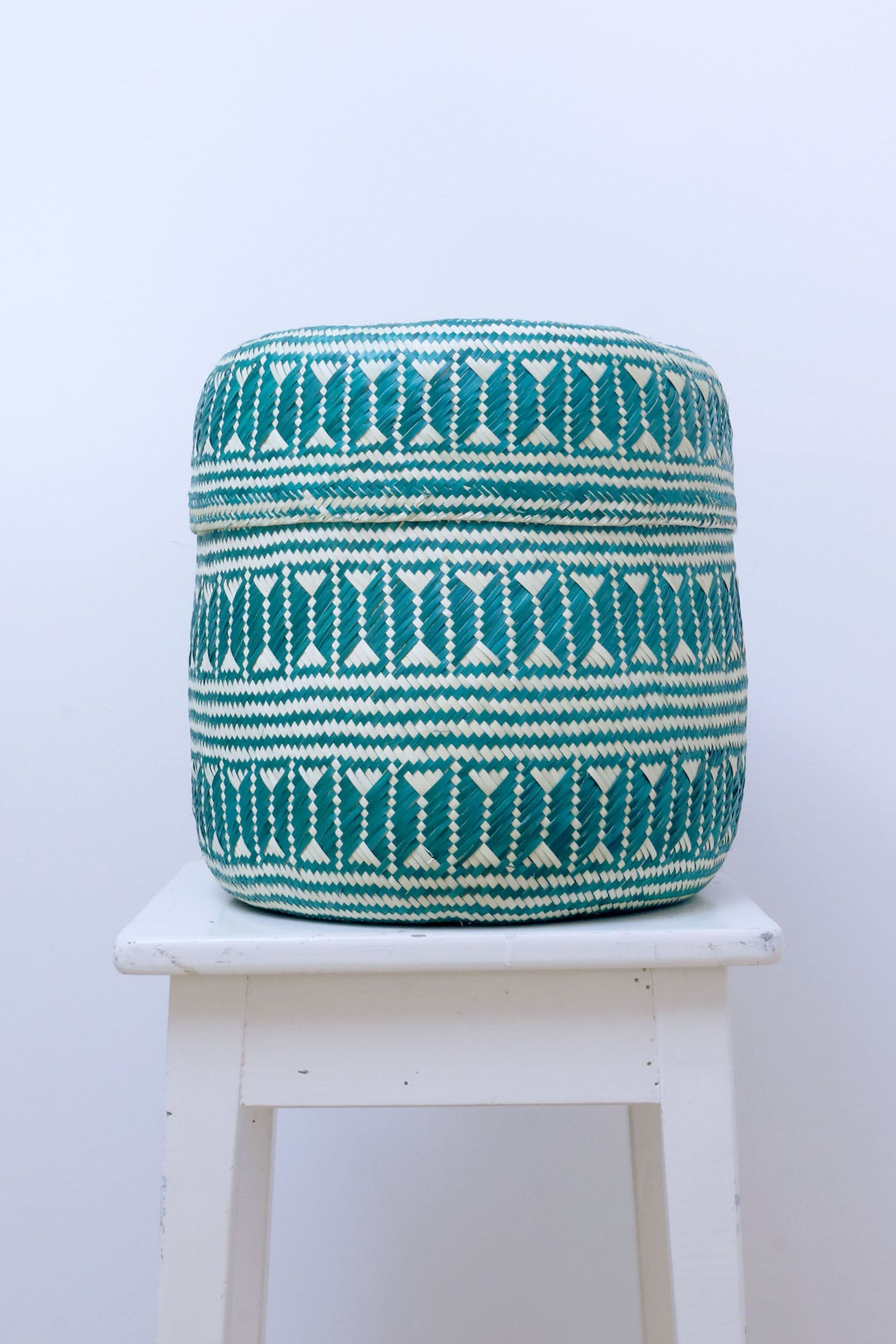 handwoven palm baskets, set of 5 blue-green