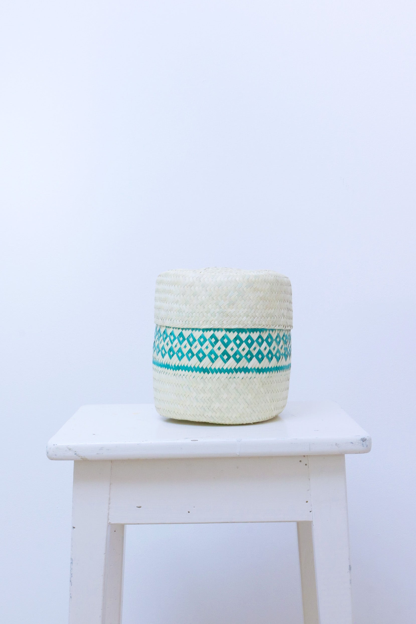 handwoven palm baskets, set of 5 blue-green