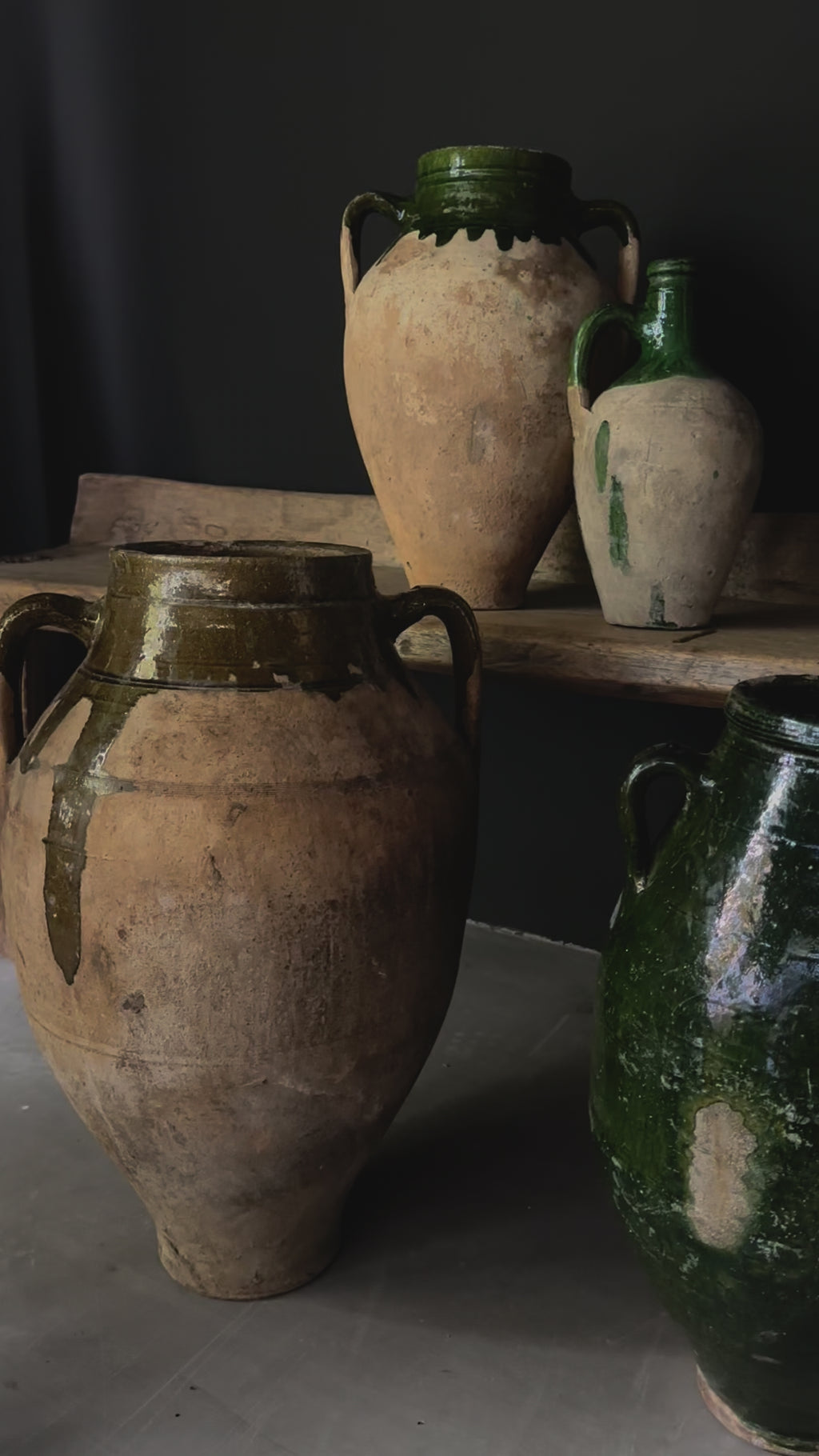 antique glazed olive pottery