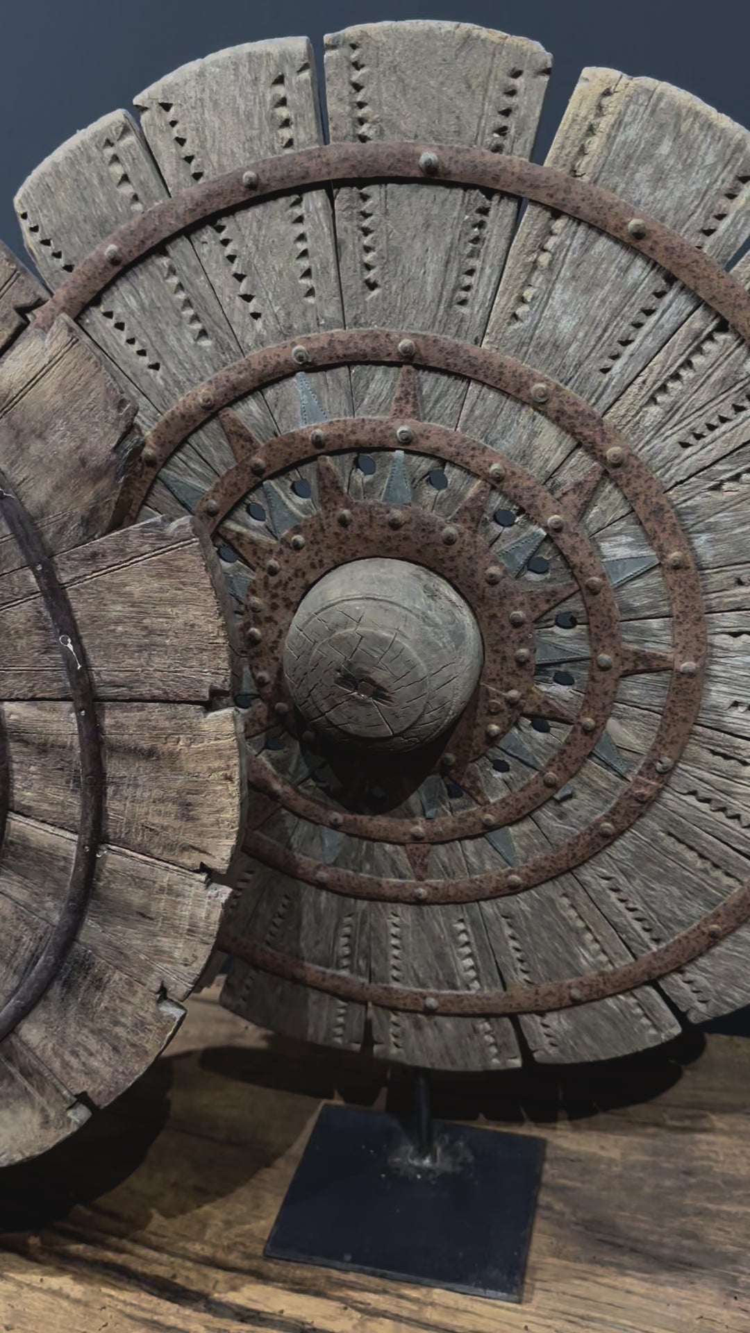 old wooden wheel on stand #1